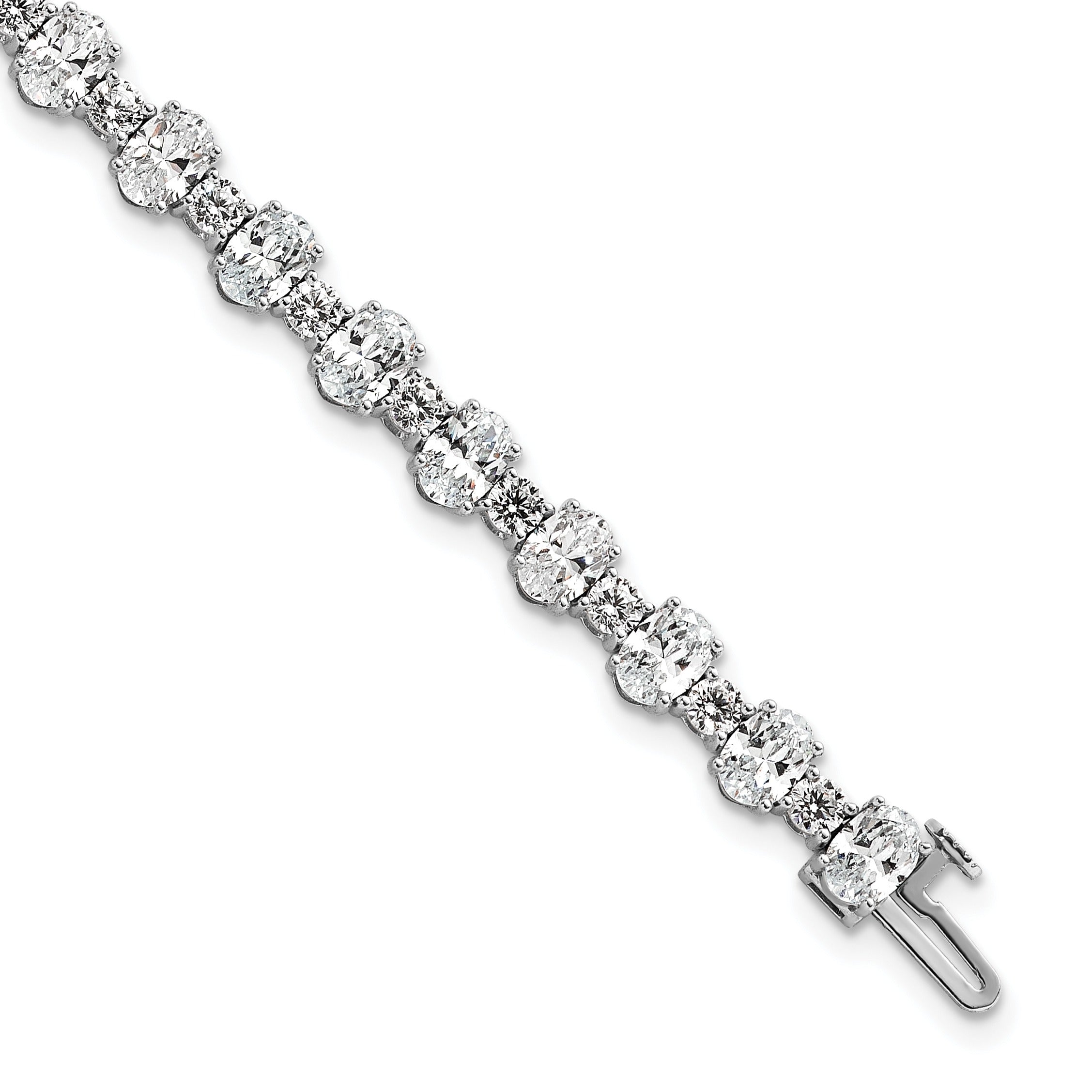 14k White Gold 11 carat Lab Diamond Round and Oval Fancy Tennis Bracelet