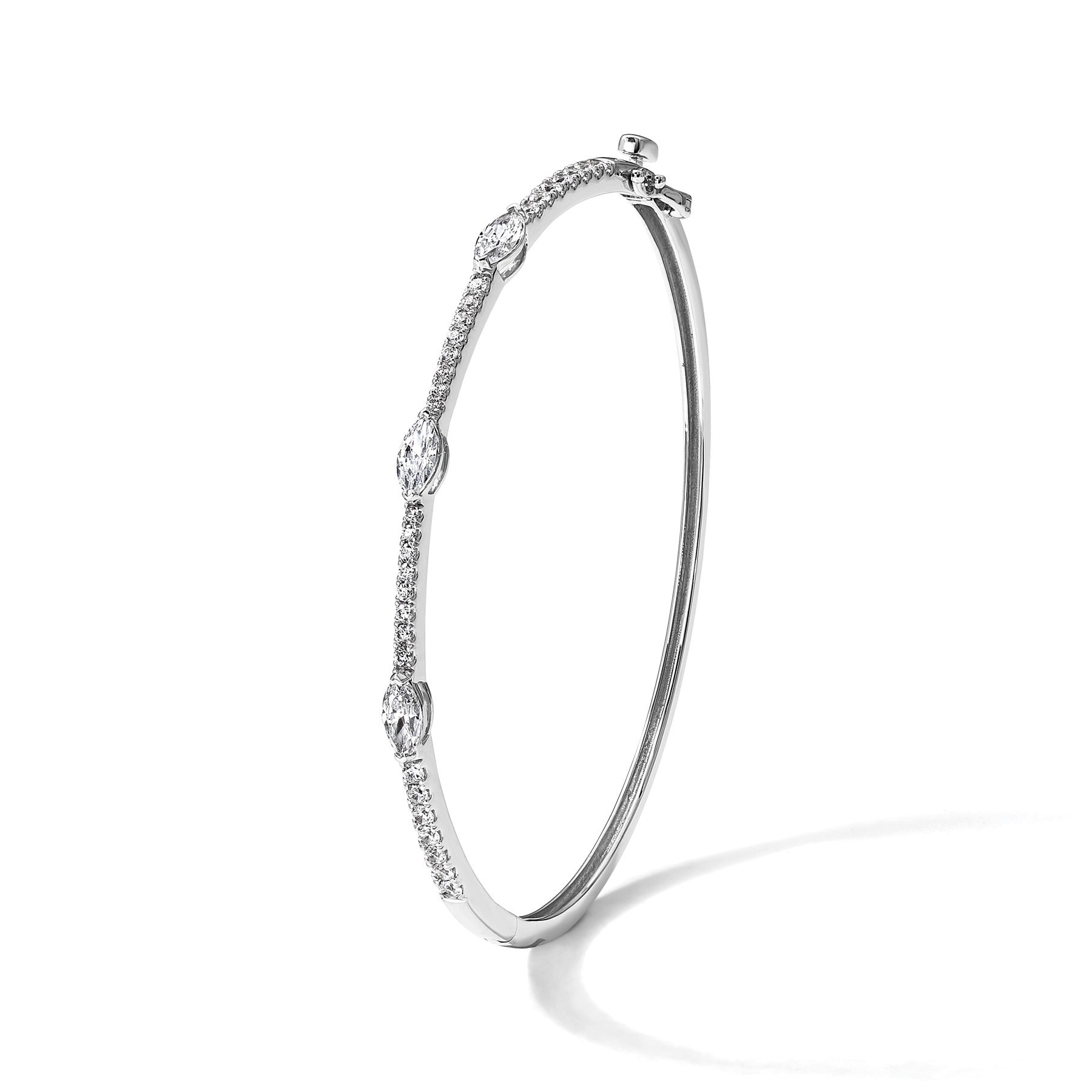14k White Gold Lab Diamond Hinged Bangle Bracelet
