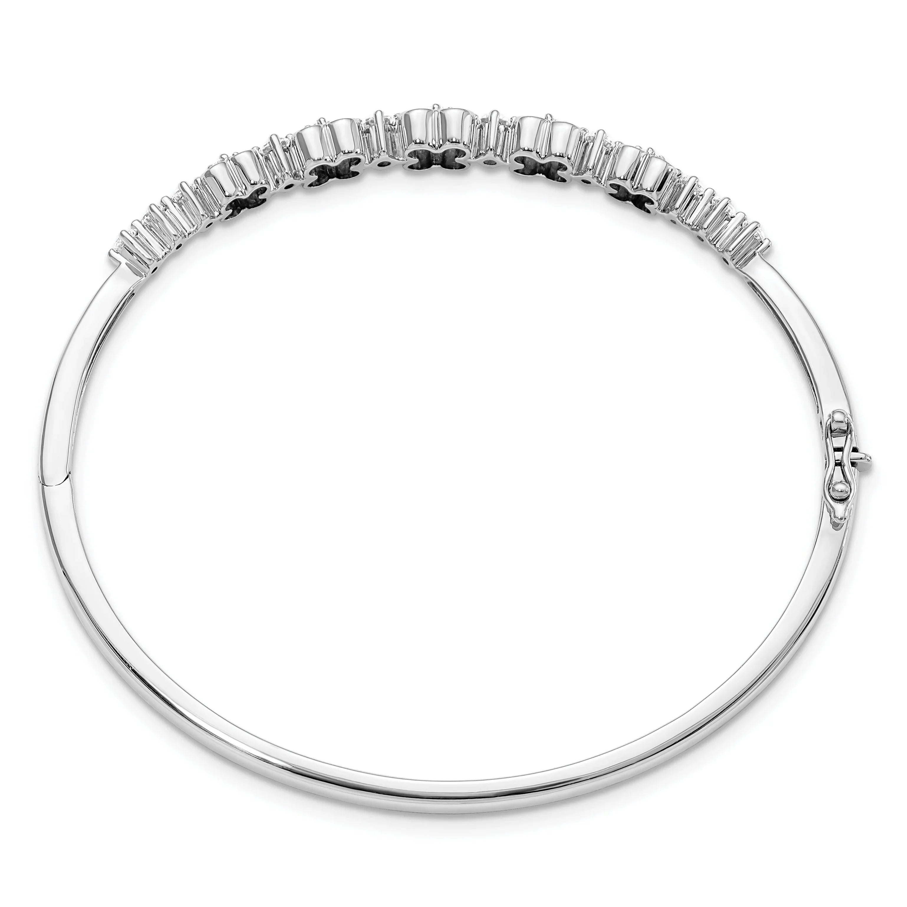 14K White Gold Lab Grown Diamond Created Emerald Bangle Bracelet - Fine Diamond
