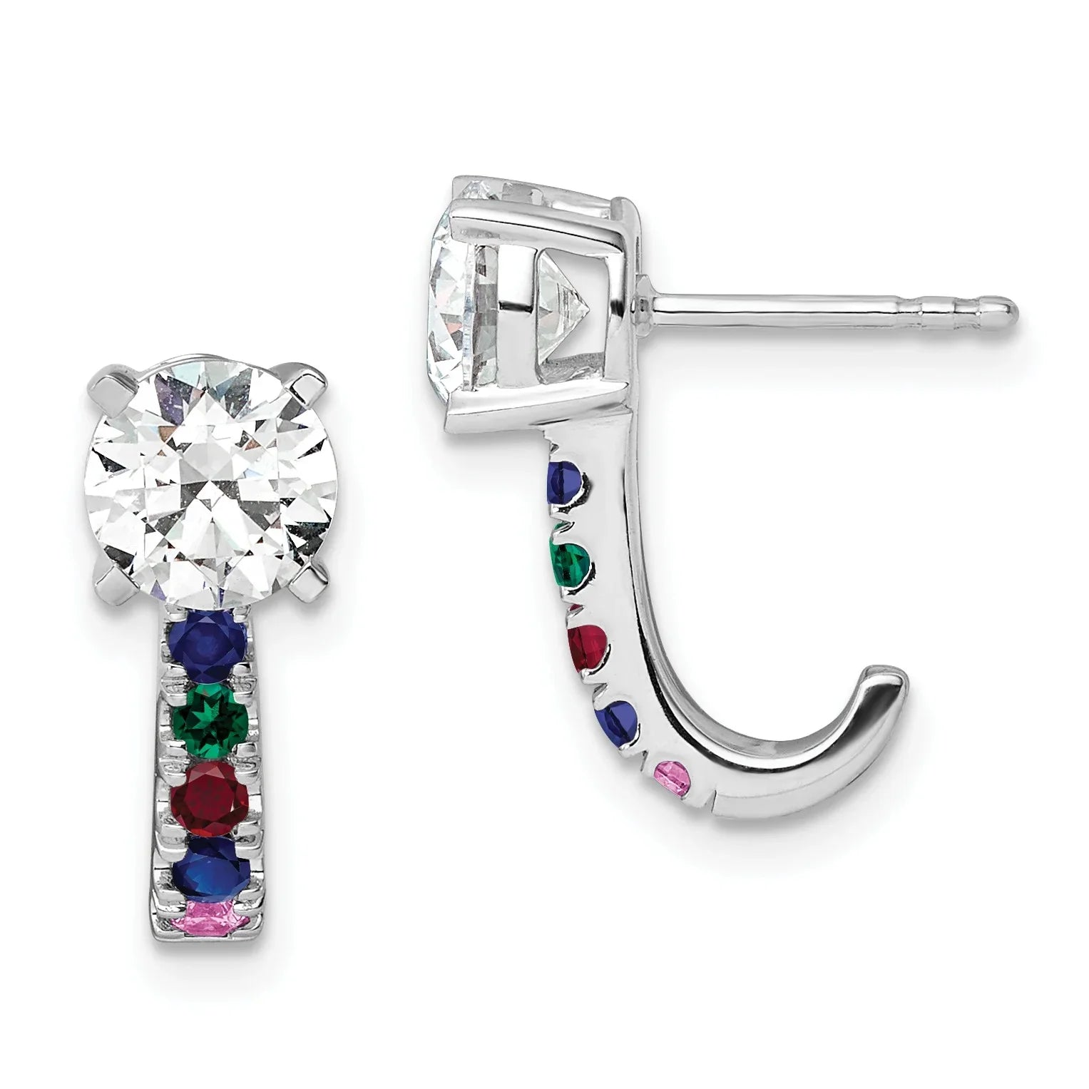 14k White Gold Lab Diamond and Multi Gemstone Dangle Earrings - Fine Diamond