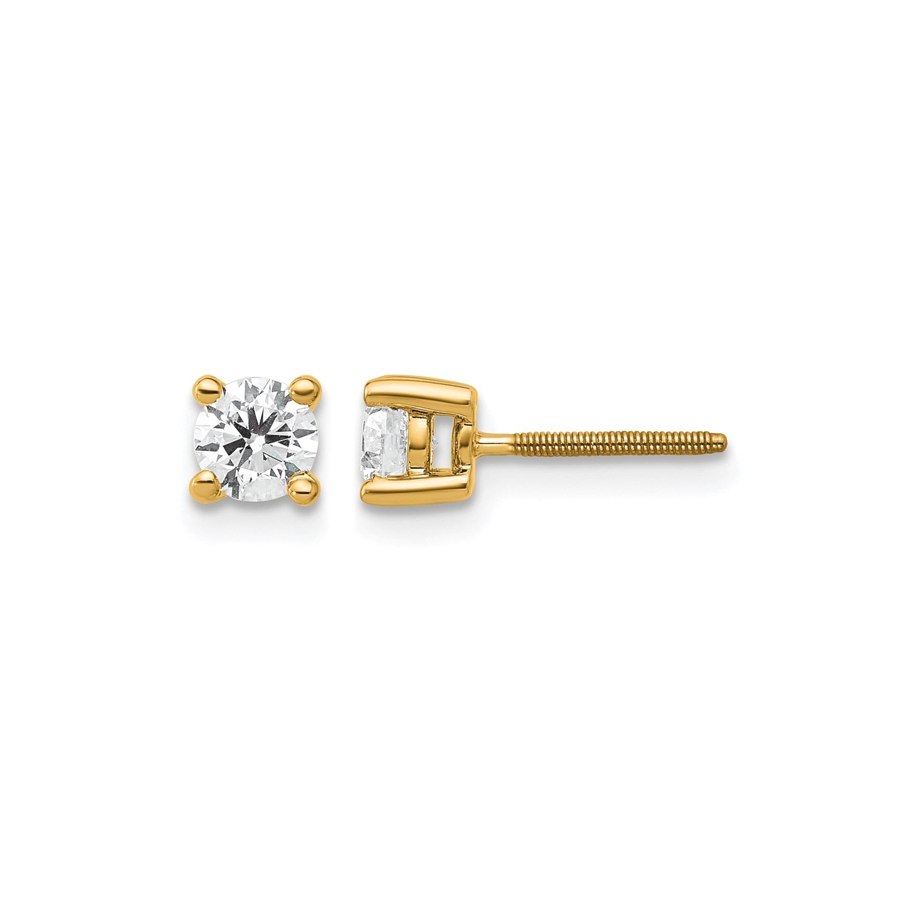 14K Yellow Gold  Lab Diamond Stud Earrings Round Shaped