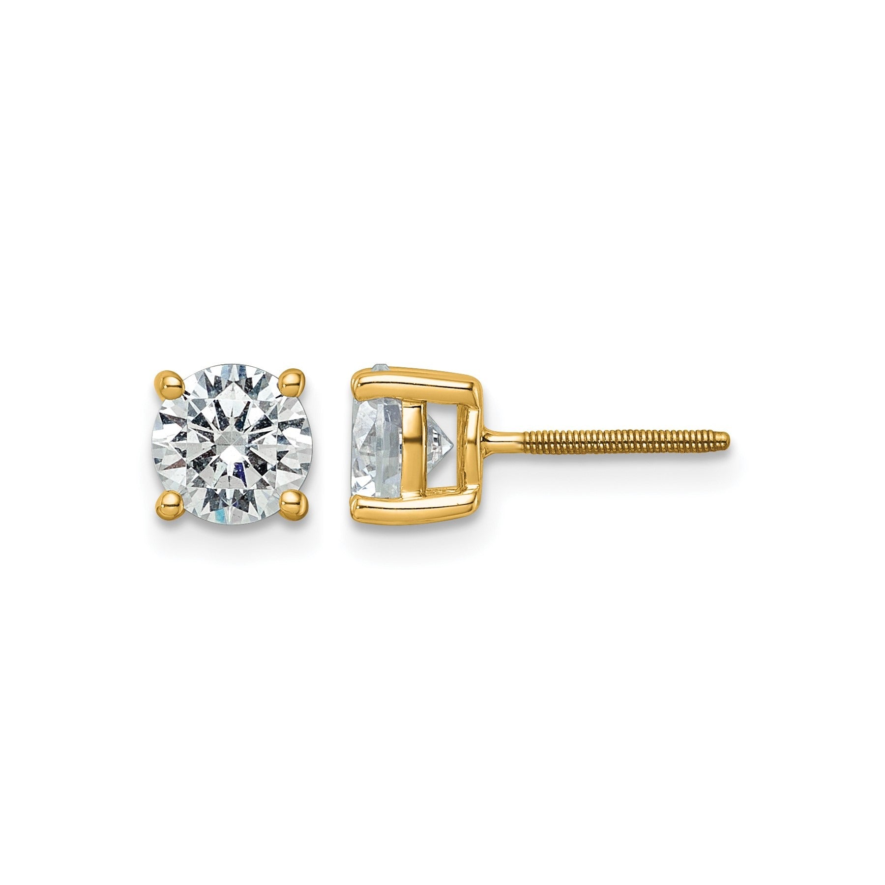 14K Yellow Gold Lab Grown Diamond Screwback Solitaire Stud Earrings