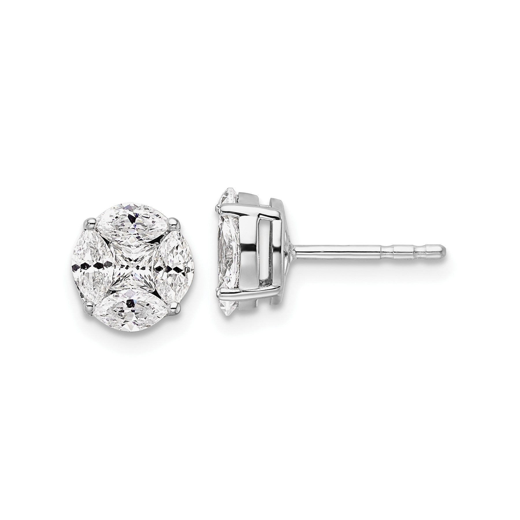 14k White Gold Lab Grown Diamond Round and Marquise Earrings