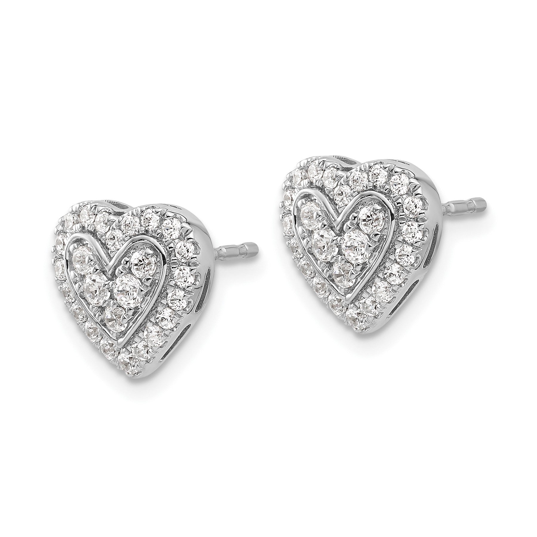 14k White Gold Lab Grown Diamond Halo Heart Stud Earrings