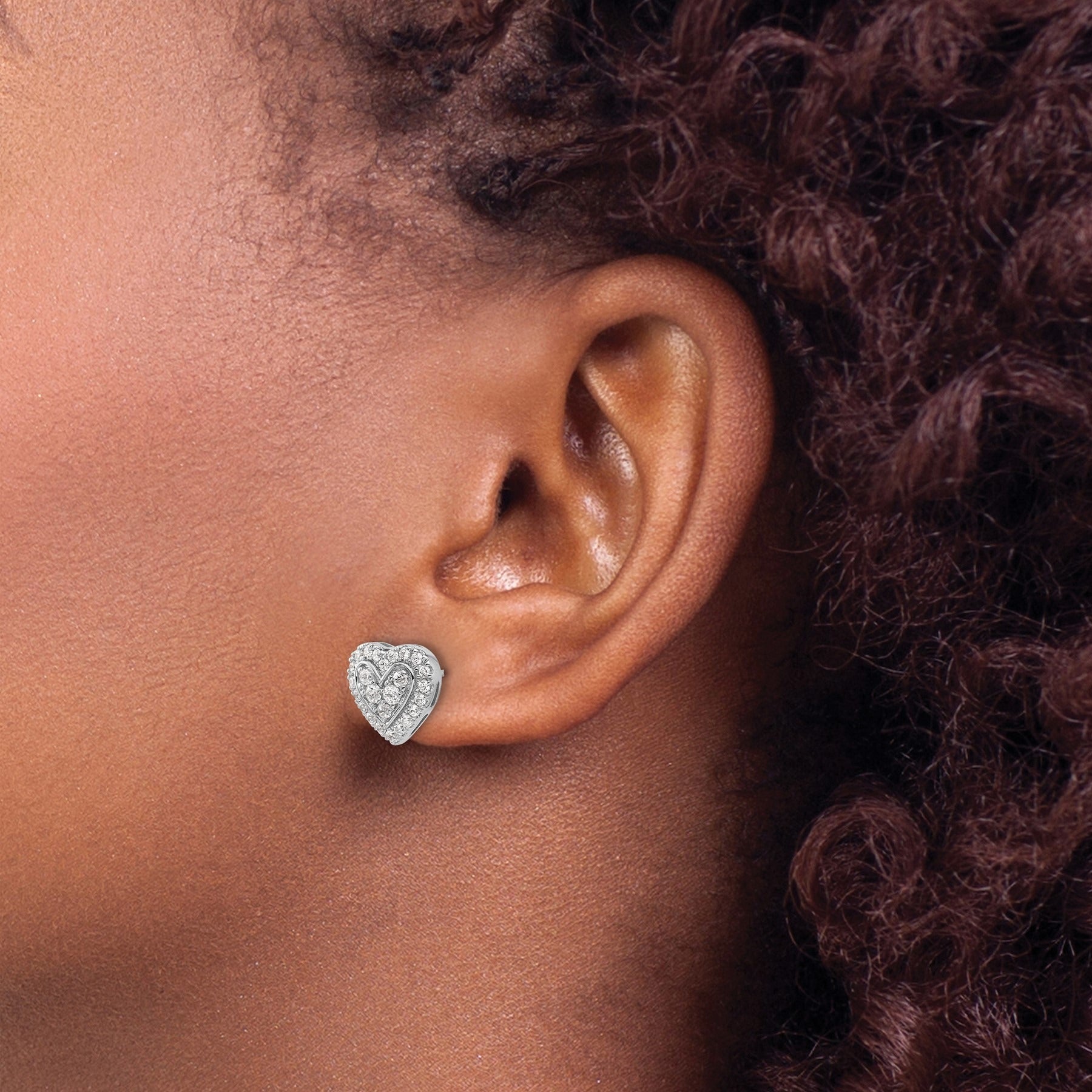 14k White Gold Lab Grown Diamond Halo Heart Stud Earrings