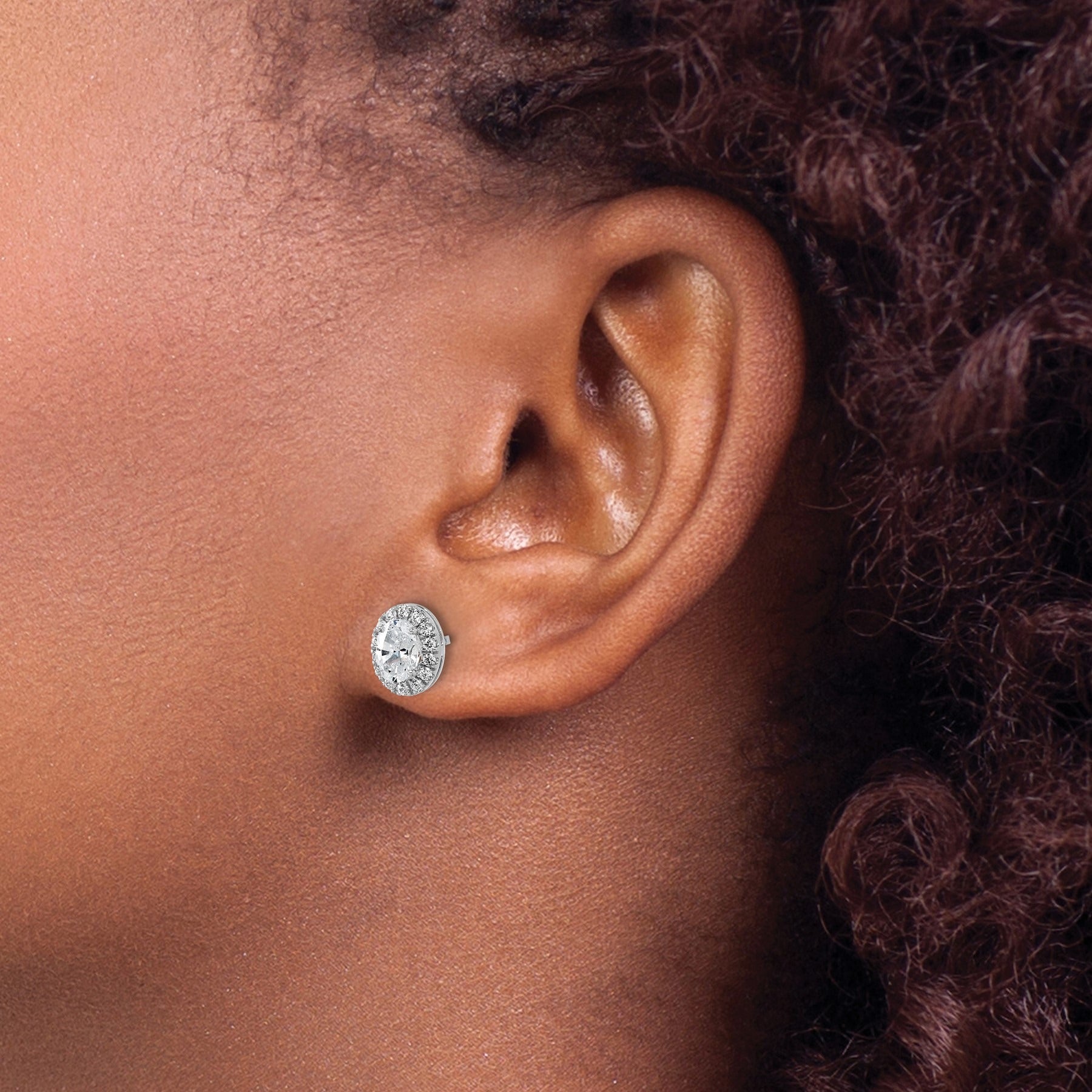 14k White Gold Diamond Fashion Oval Halo Semi-Mount Stud Earrings