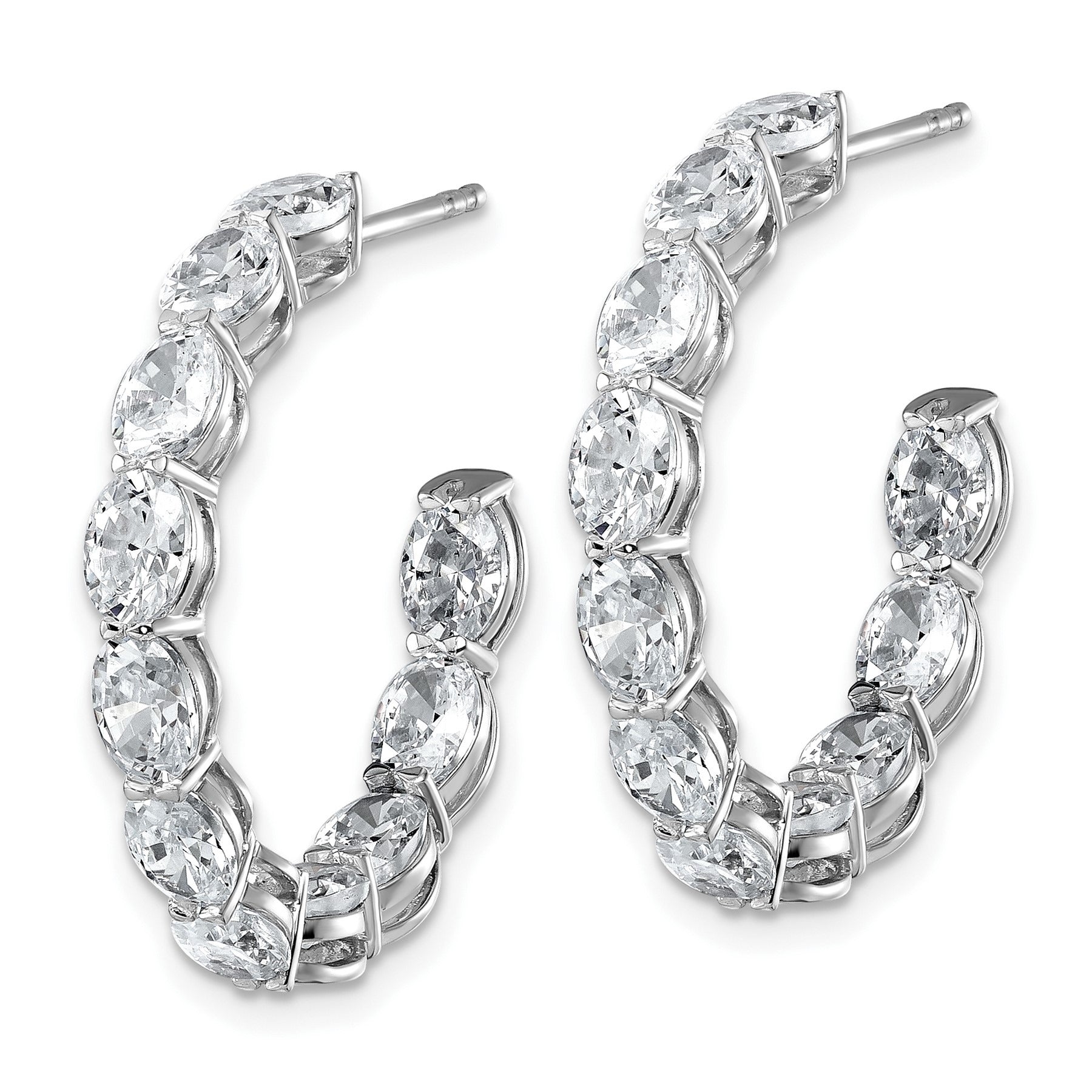 14k White Gold Lab Grown Diamond Oval Tennis Hoop Earrings
