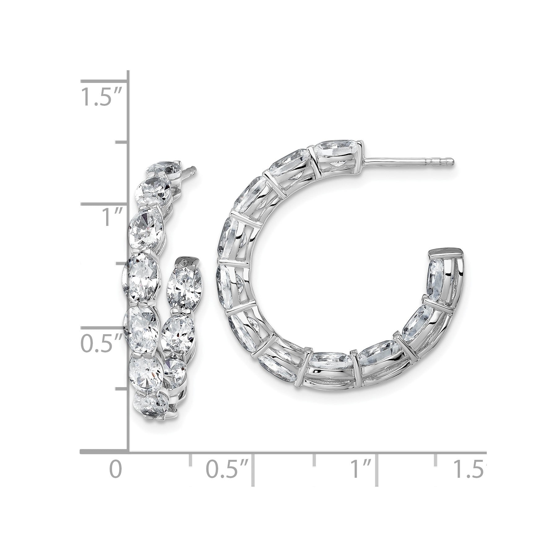 14k White Gold Lab Grown Diamond Oval Tennis Hoop Earrings