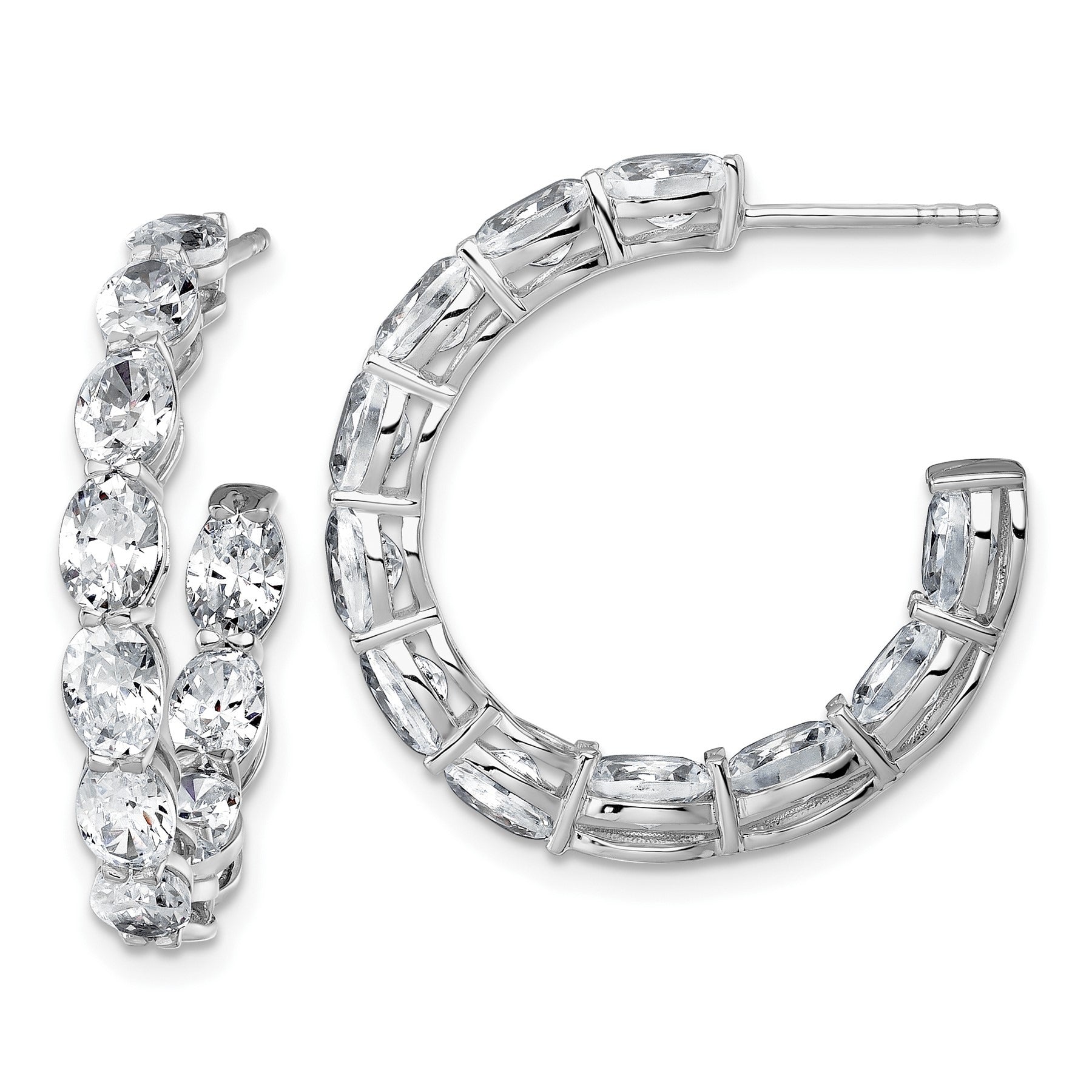 14k White Gold Lab Grown Diamond Oval Tennis Hoop Earrings