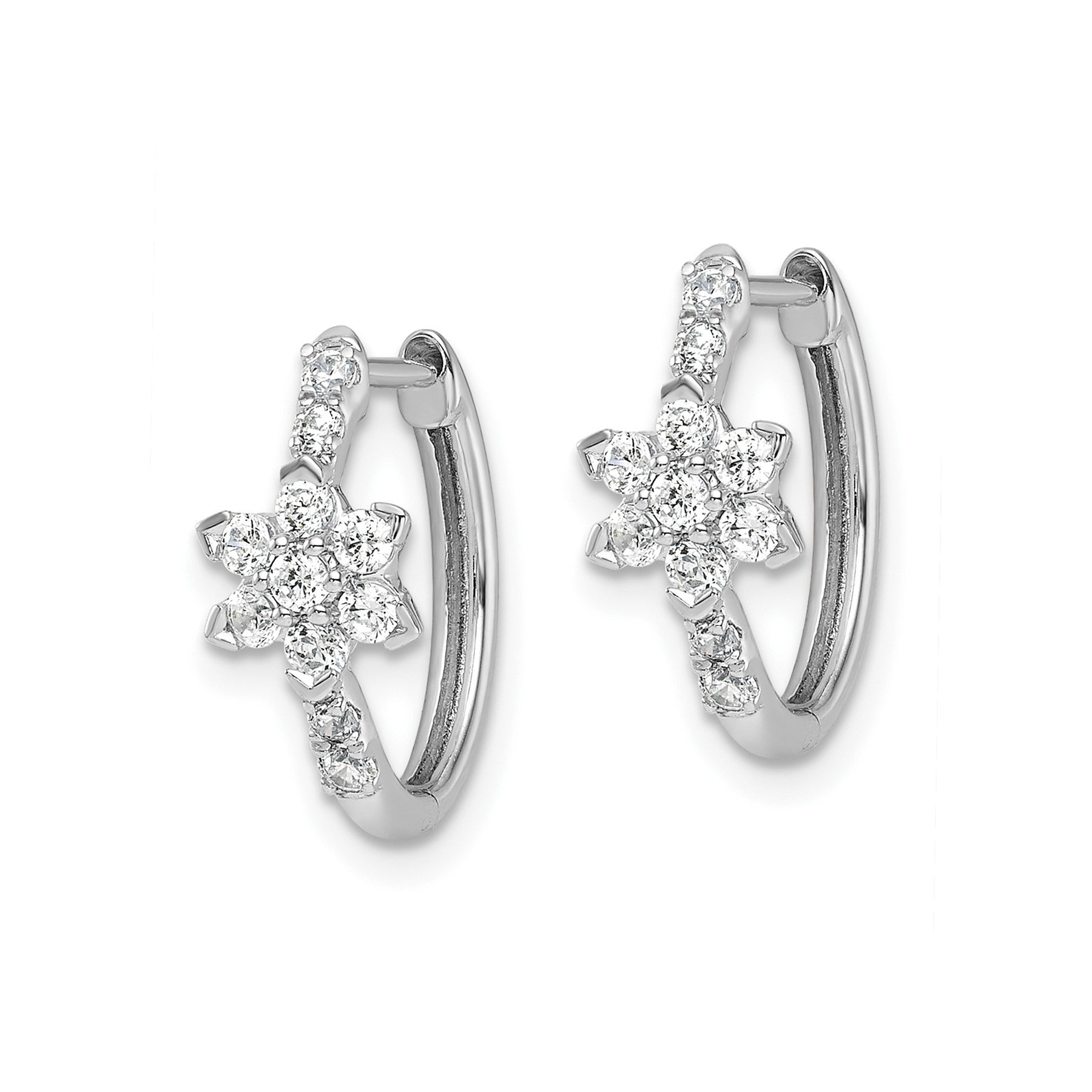 14K White Gold Lab Grown Diamond Flower Hinged Hoop Earrings
