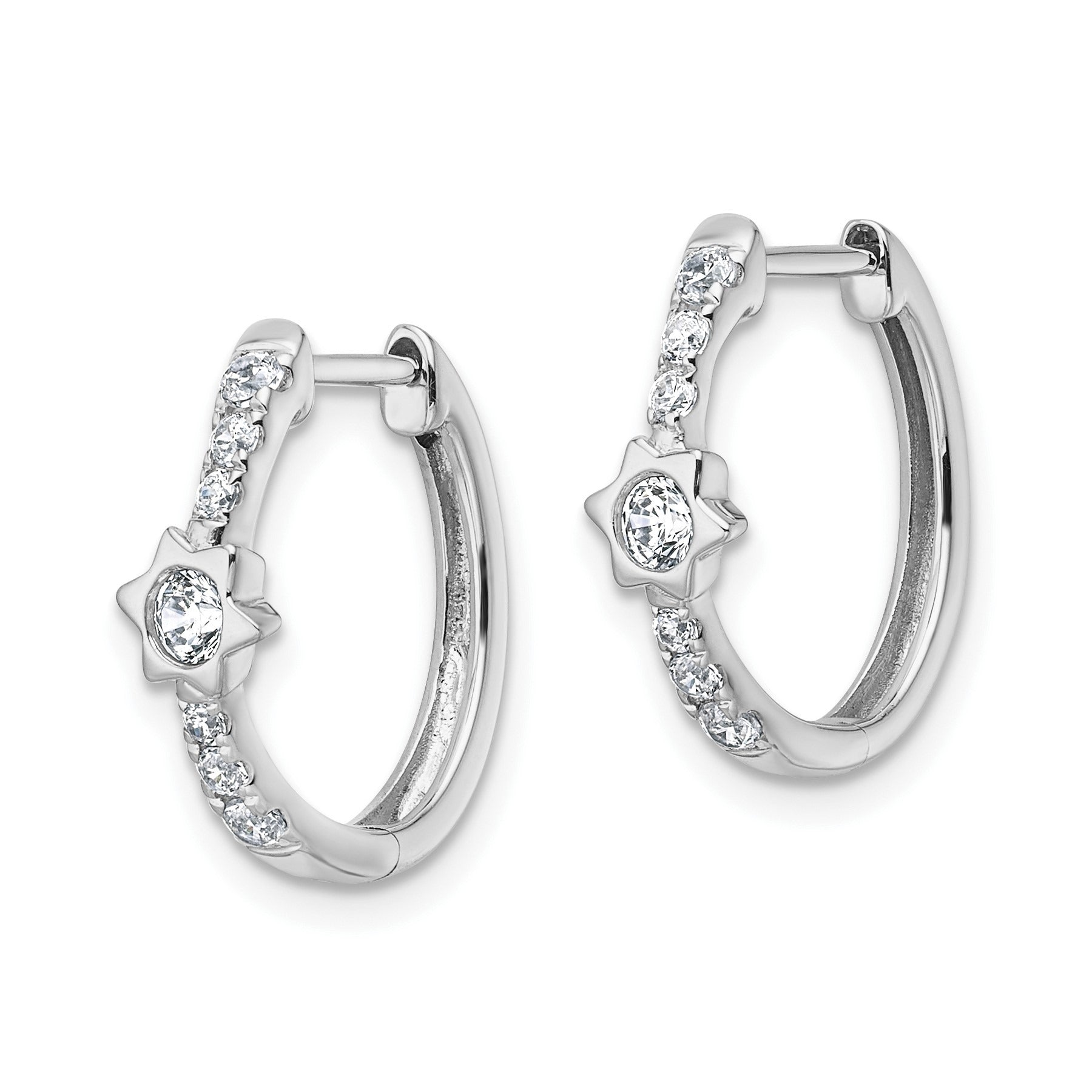 14K White Gold Lab Grown Diamond Round Hinged Hoop Earrings