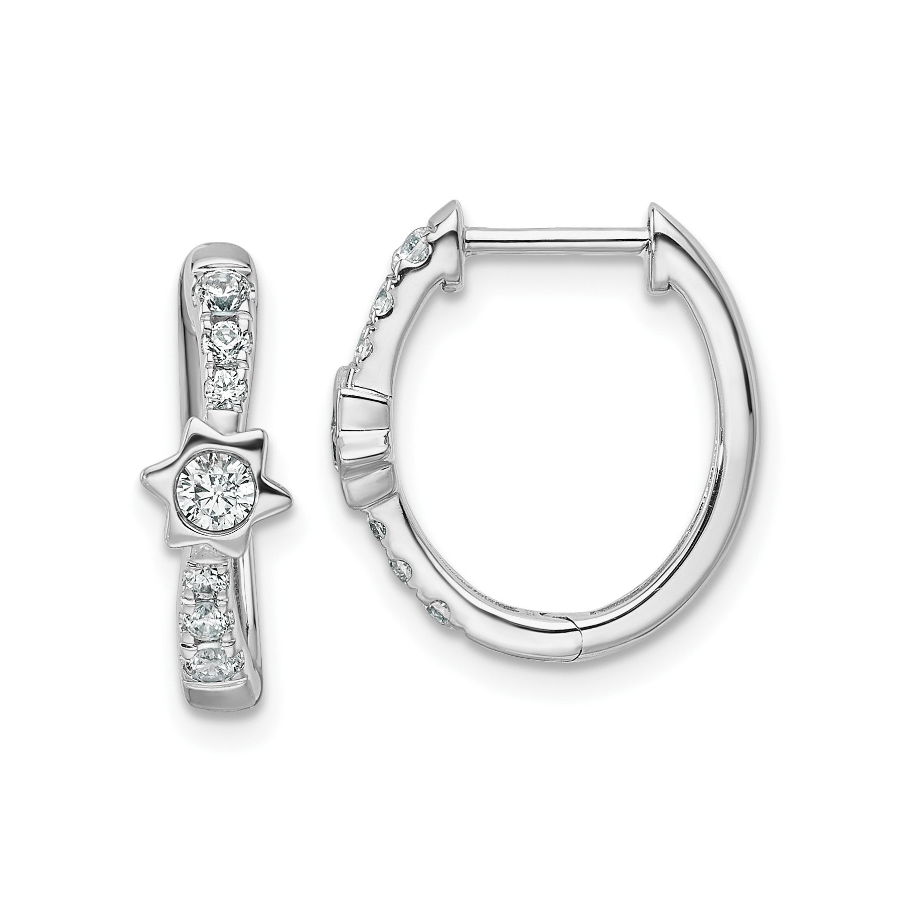14K White Gold Lab Grown Diamond Round Hinged Hoop Earrings