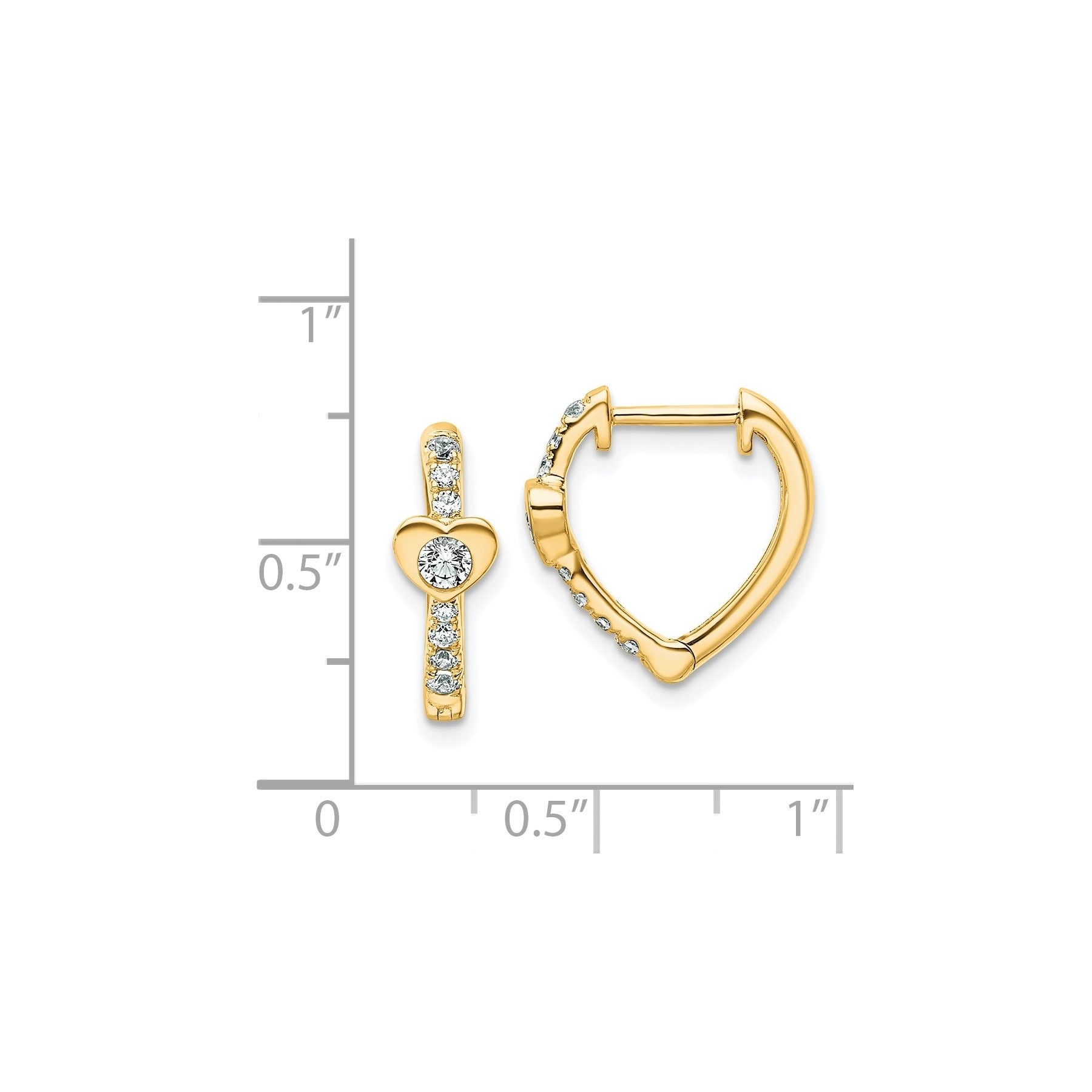 14K Yellow Gold Lab Grown Diamond Heart Hinged Hoop Earrings