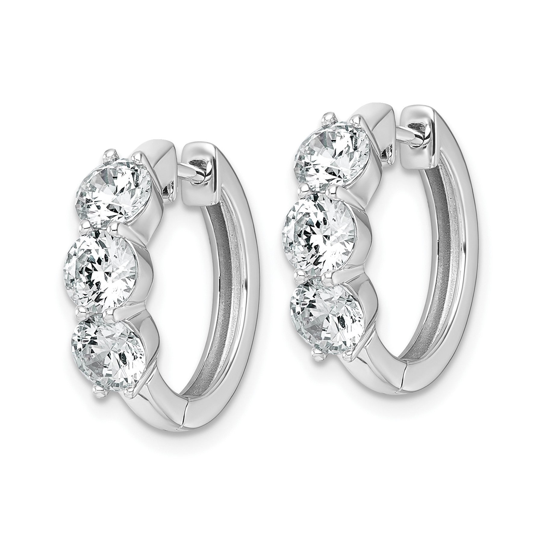 14k White Gold Lab Grown Diamond Three Stone Hinged Hoop Earrings