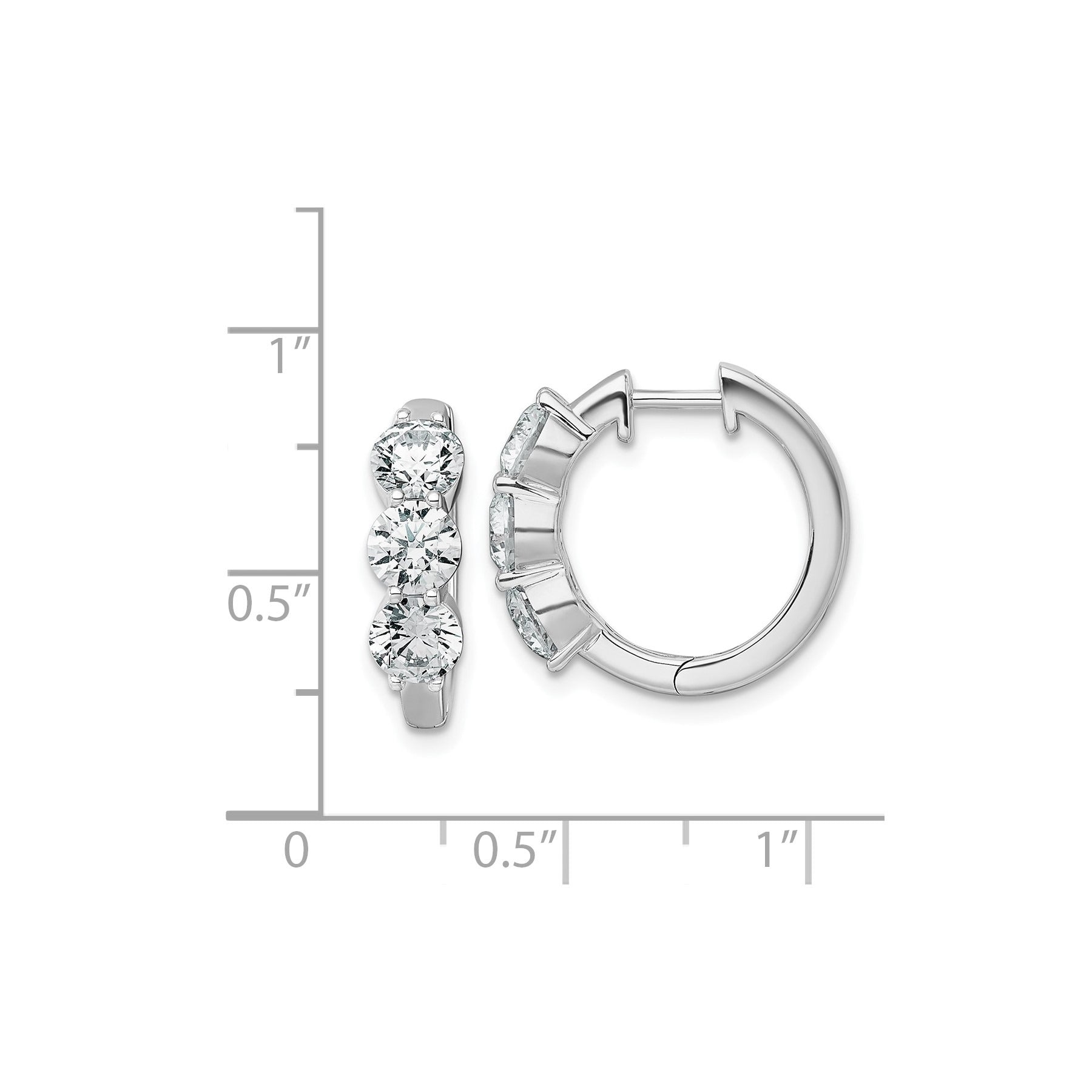 14k White Gold Lab Grown Diamond Three Stone Hinged Hoop Earrings
