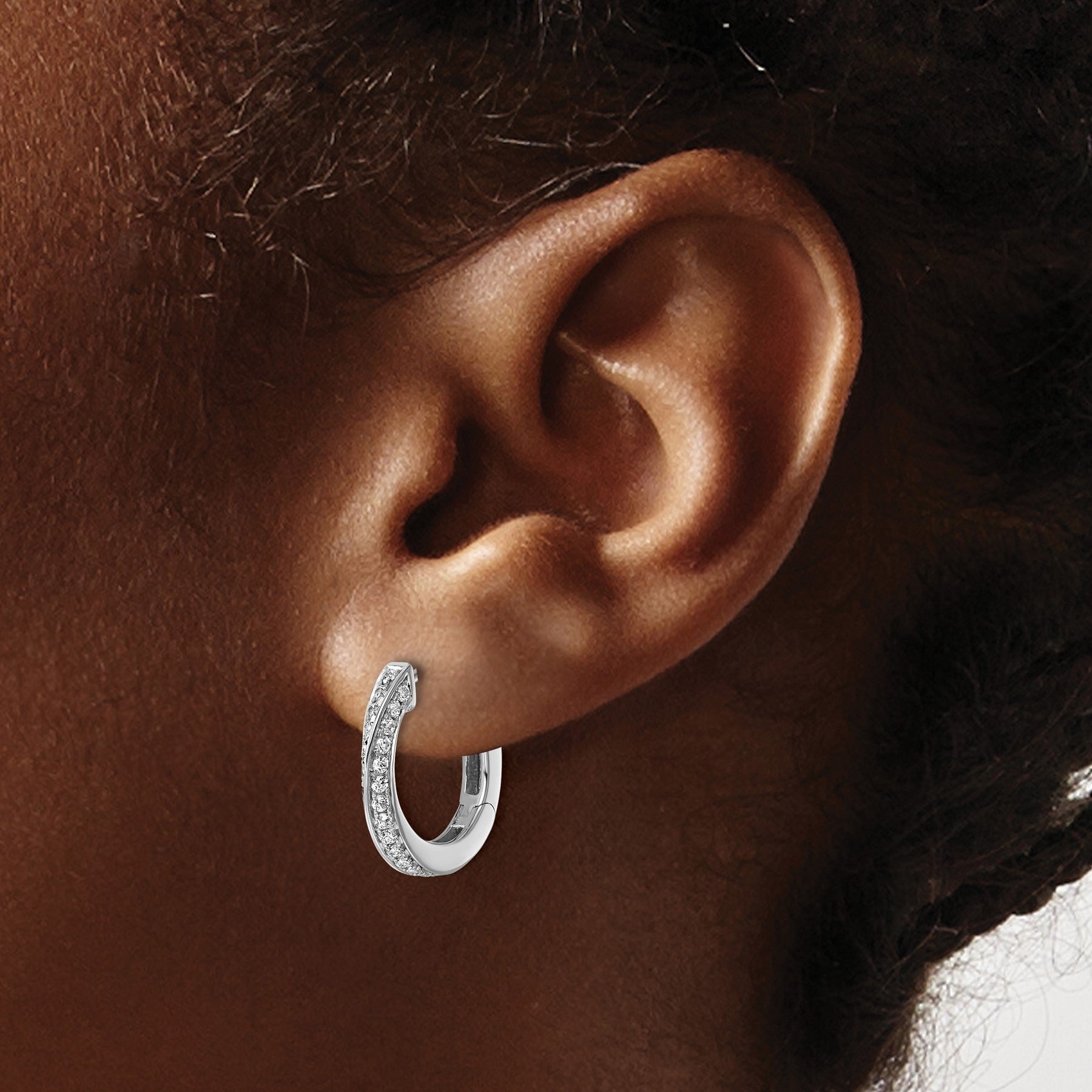 14K White Gold Lab Grown Diamond Twisted Hinged Hoop Earrings