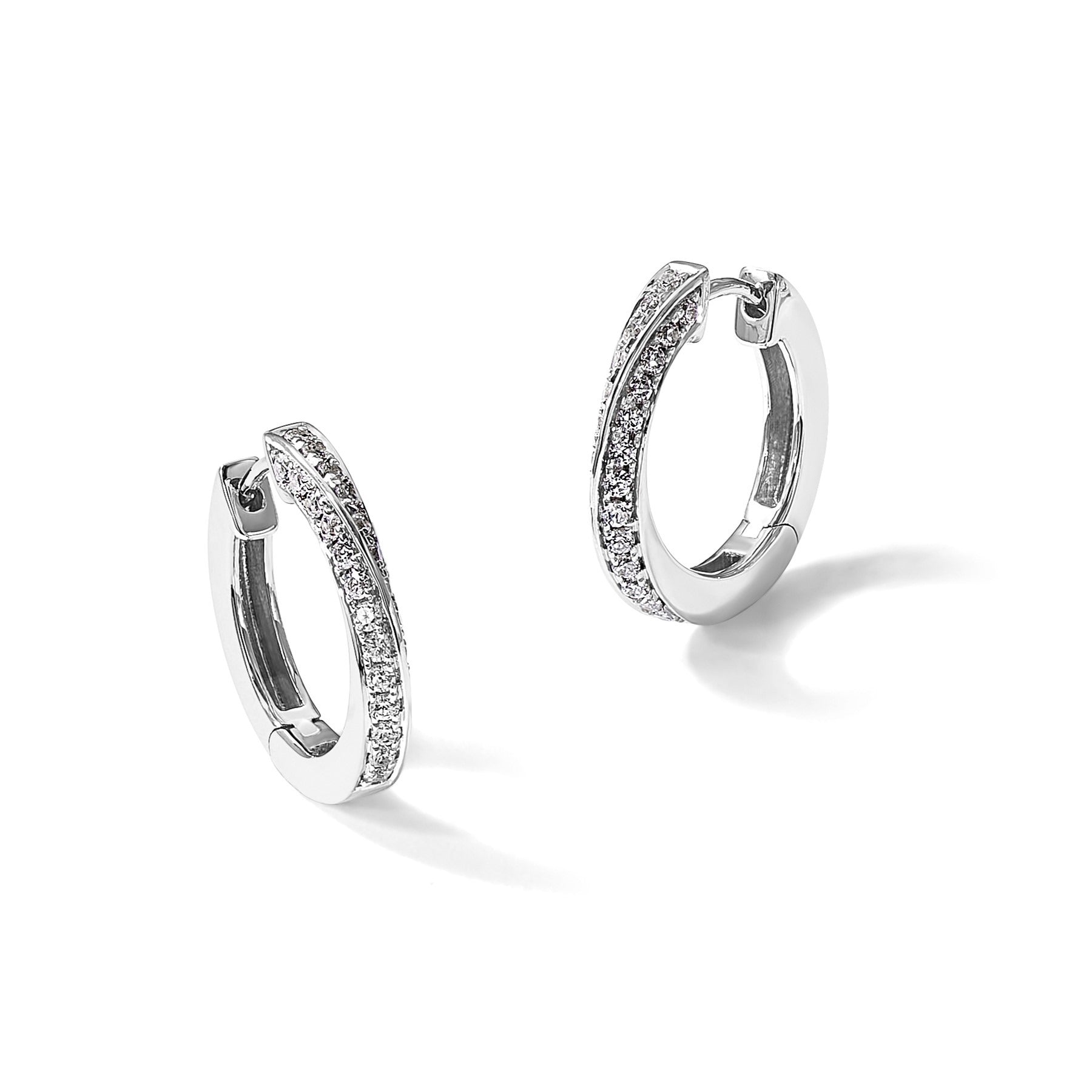 14K White Gold Lab Grown Diamond Twisted Hinged Hoop Earrings 0.5 Ct