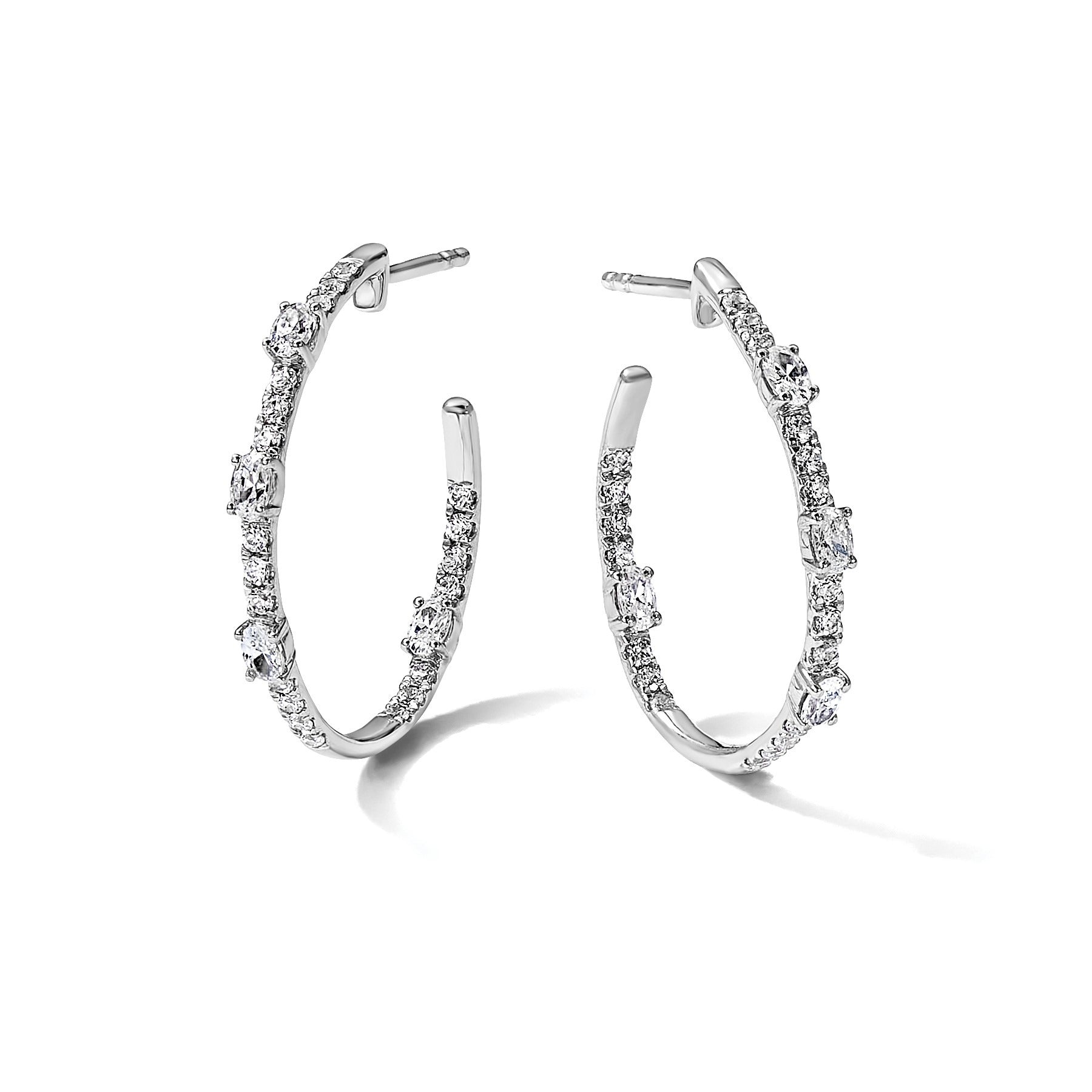 14K White Gold Lab Diamond Hoop Earrings 1 Ct