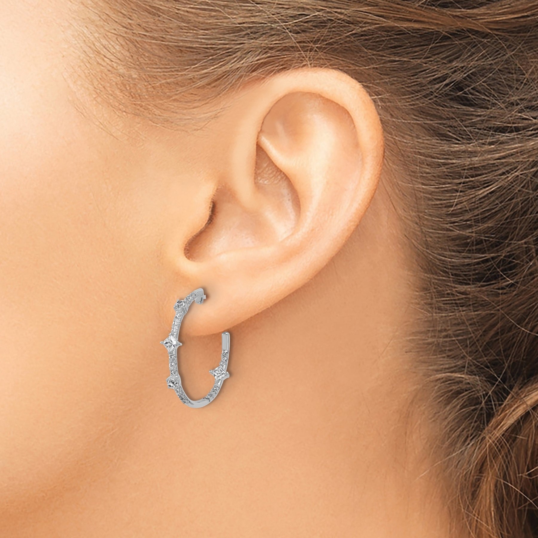 14K White Gold Lab Diamond Hoop Earrings