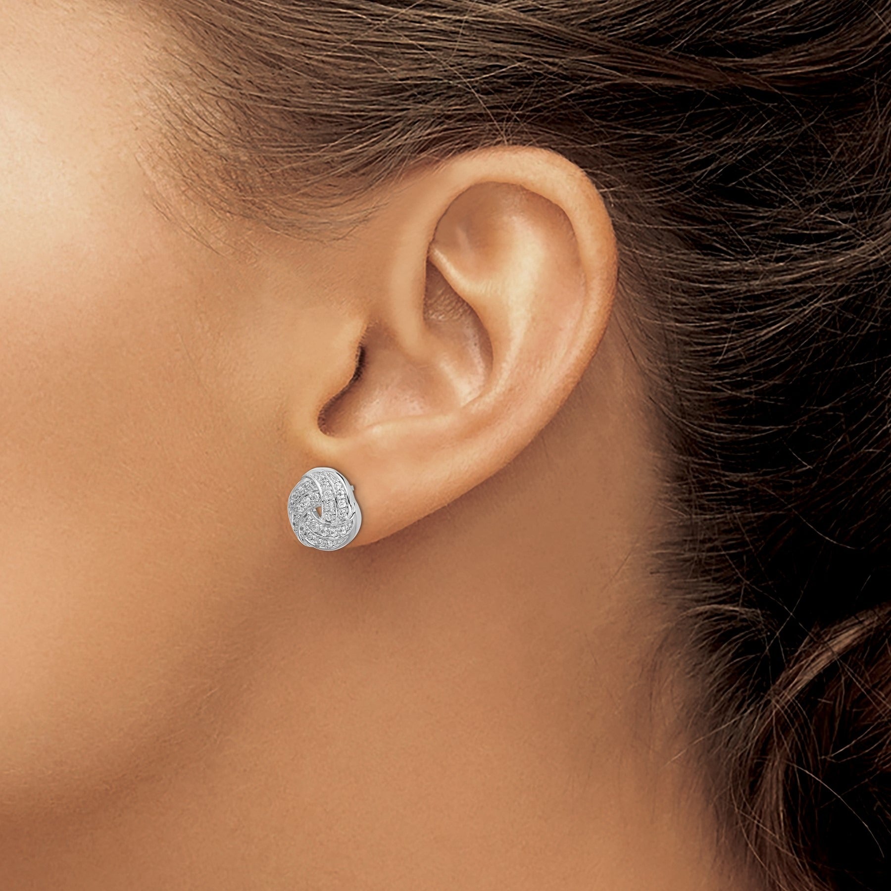 14k White Gold Lab Created Diamond Love Knot Stud Earrings
