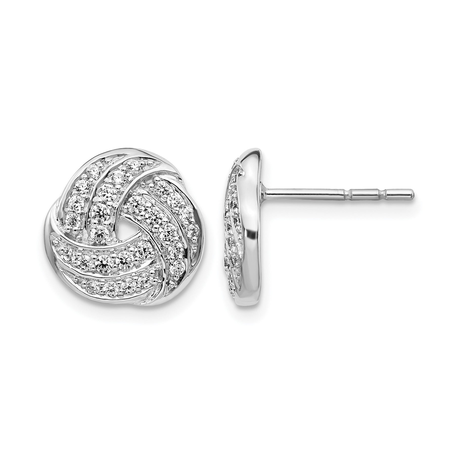 14k White Gold Lab Created Diamond Love Knot Stud Earrings