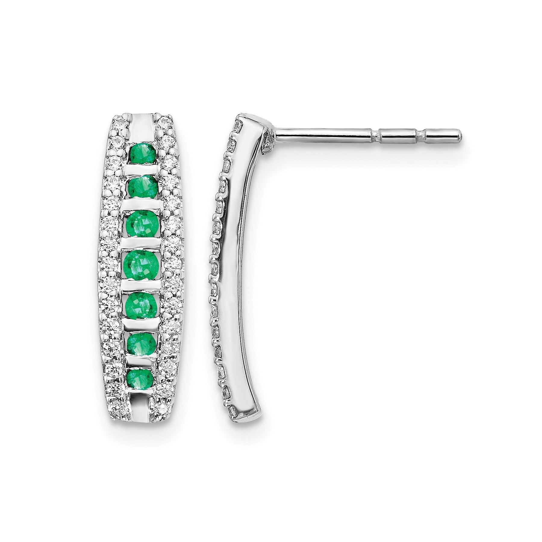 14k White Gold Lab Grown Diamond and Created Emerald Stud Earrings