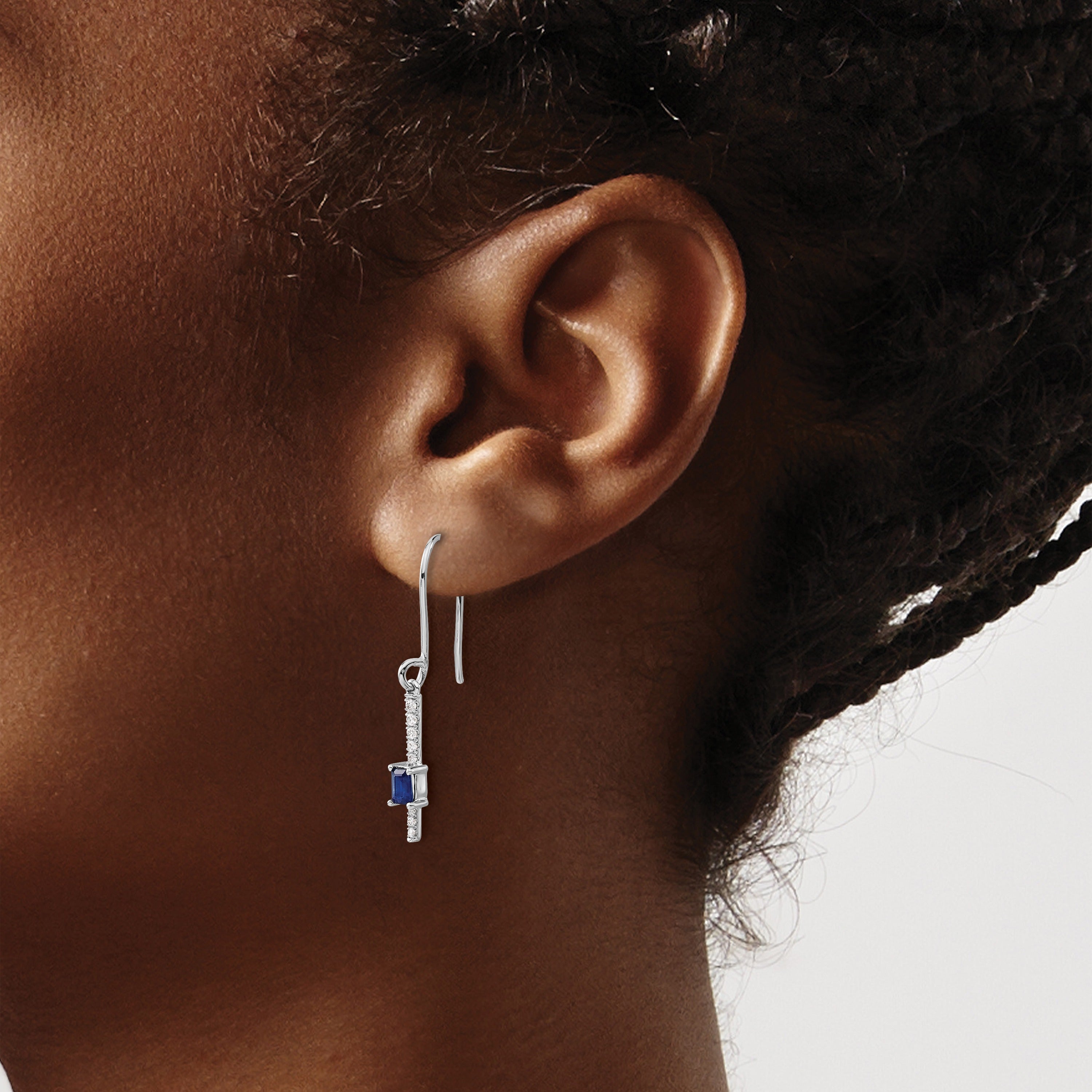 14K White Gold Lab Grown Diamond and Blue Sapphire Fancy Earrings