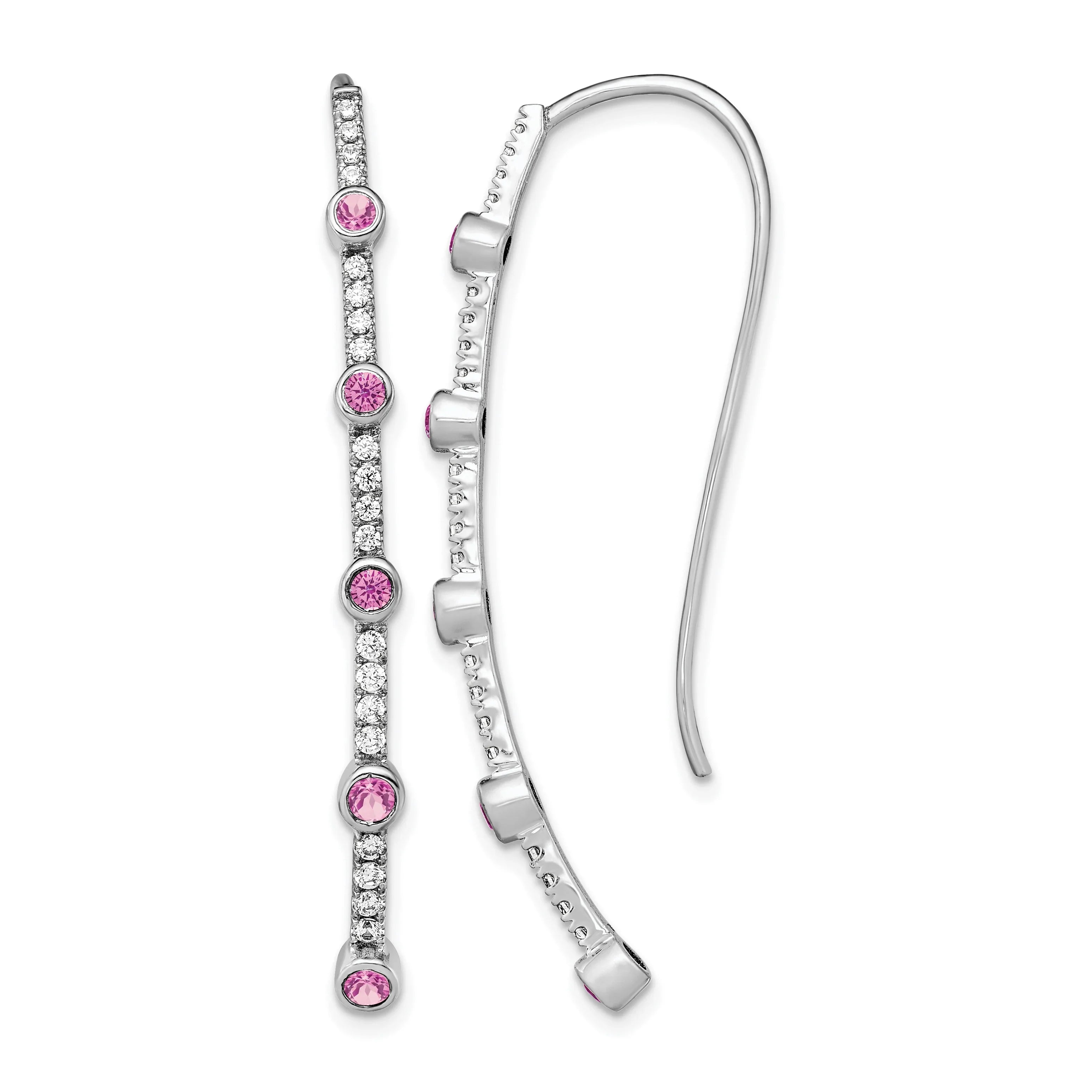 14k White Gold Lab Diamond and Lab Created Pink Sapphire Threader Earrings - Fine Diamond