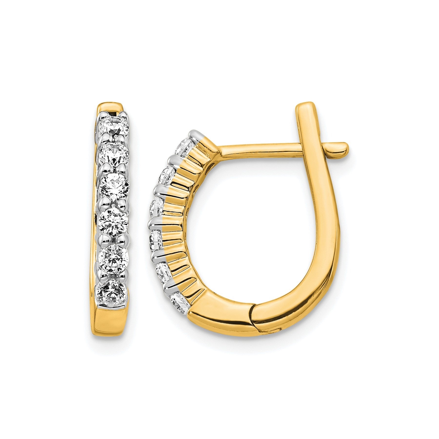 14k Yellow/ White Gold Diamond Hinged Hoop Earrings
