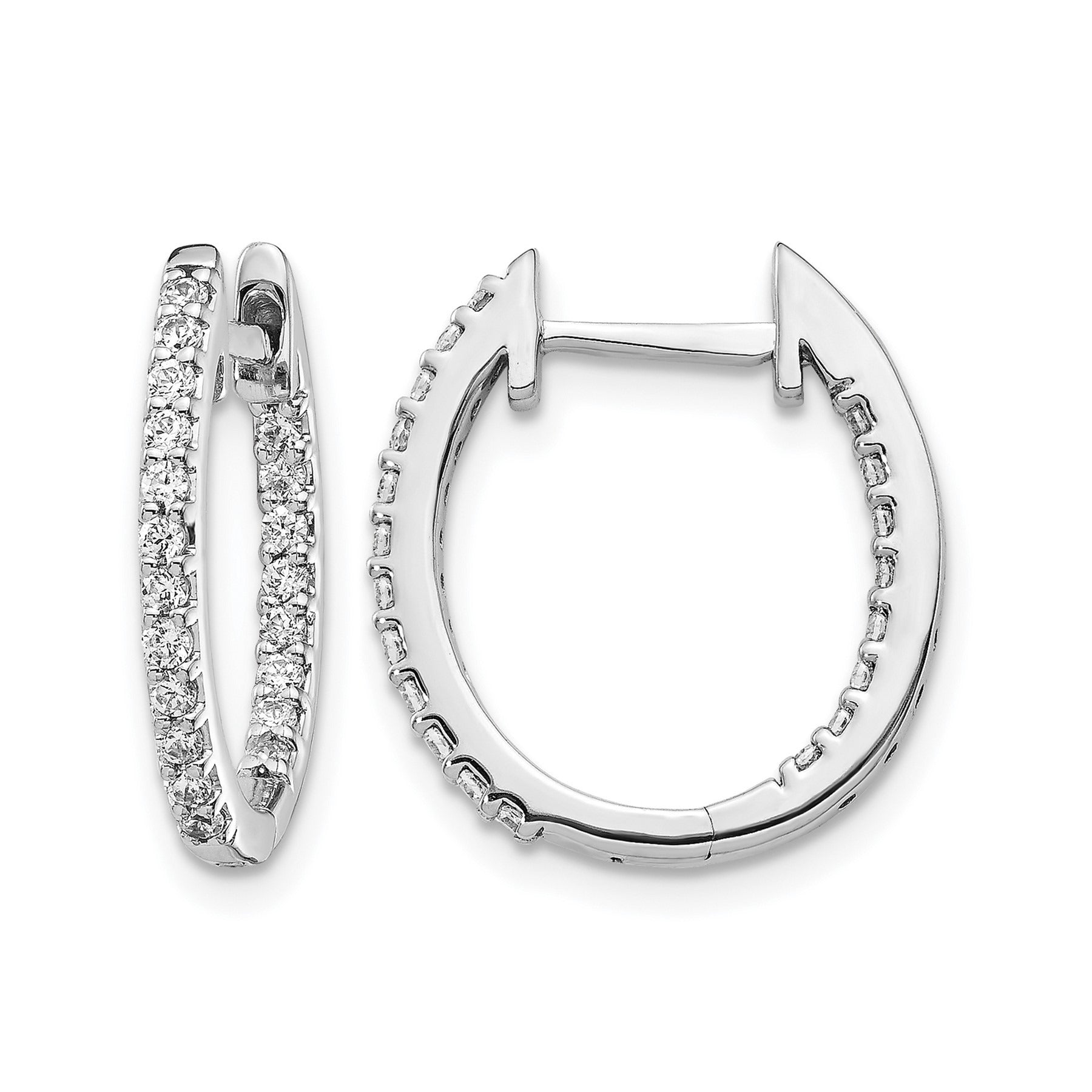 14K White Gold Lab Grown Diamond In and Out Hinged Tennis Hoop Earrings