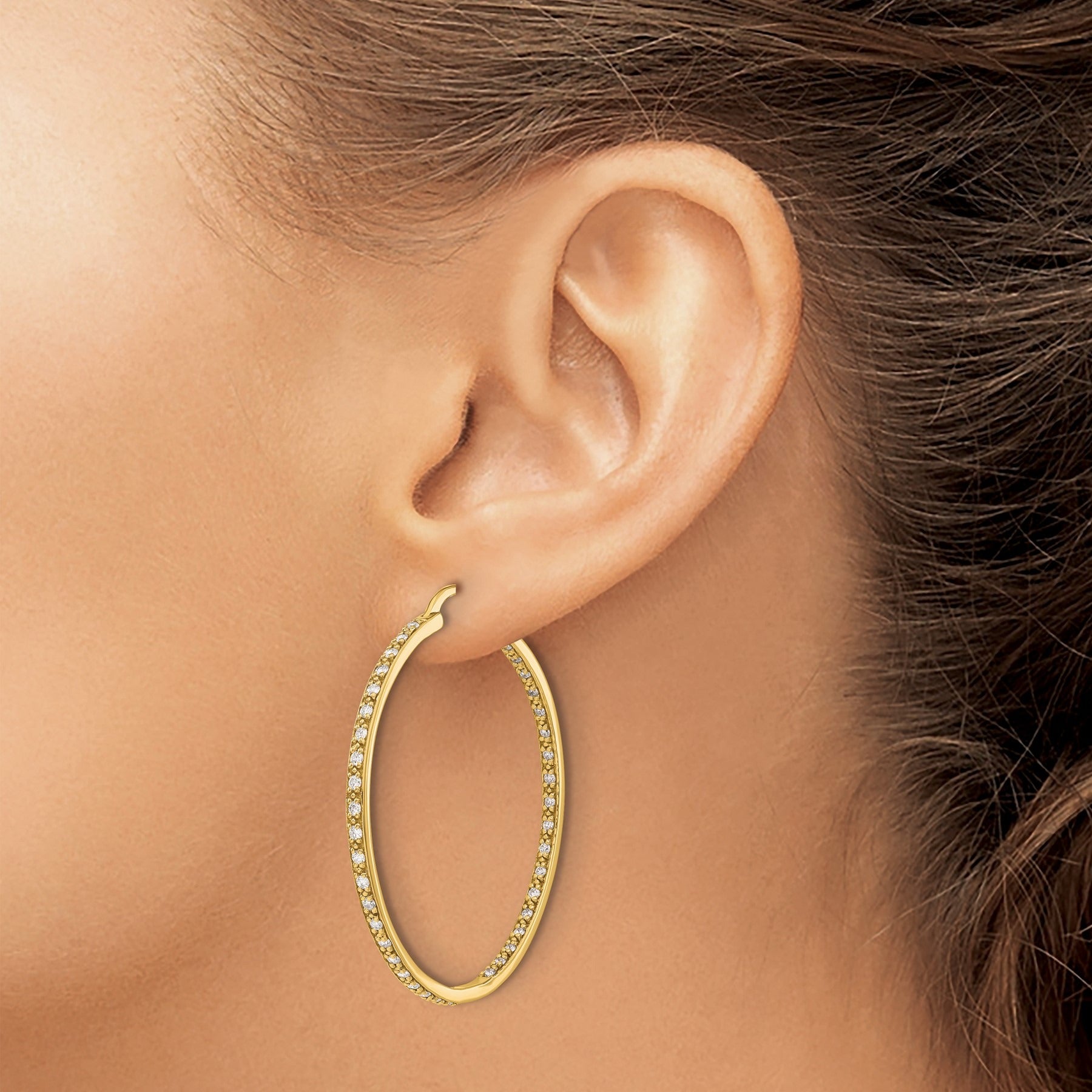 14K Gold Lab Grown Diamond In and Out Hoop Earrings