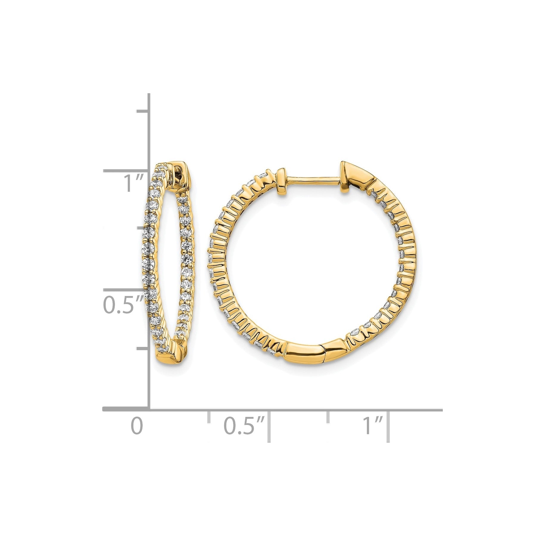 14k Gold Lab Grown Diamond Round In and Out Hoop Earrings
