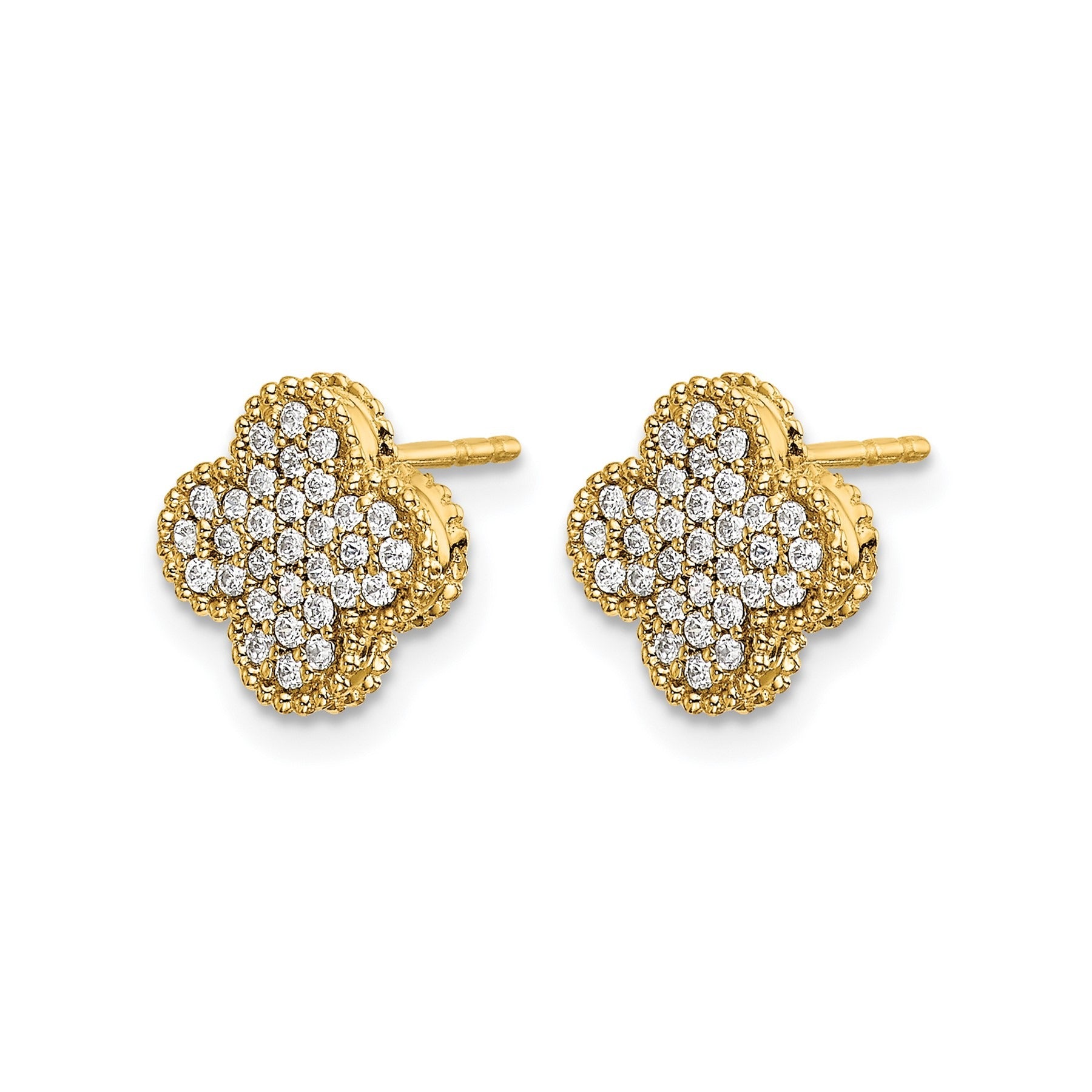 14k Yellow Gold Lab Grown Diamond Quatrefoil Post Earrings