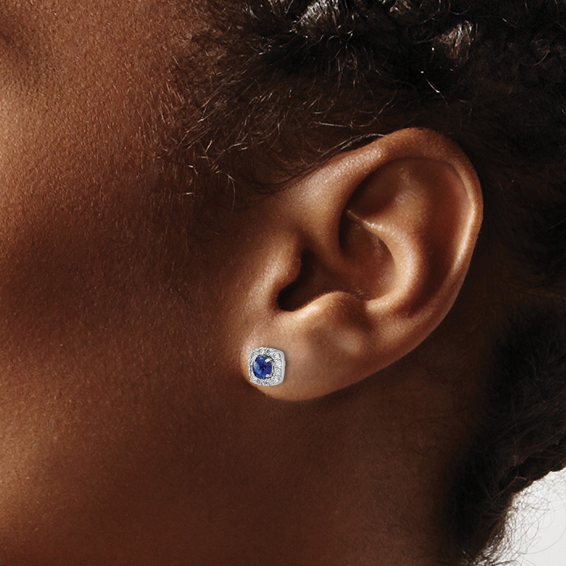 14k White Gold 1/5 carat Lab Grown Diamond Created Sapphire Studs Earrings
