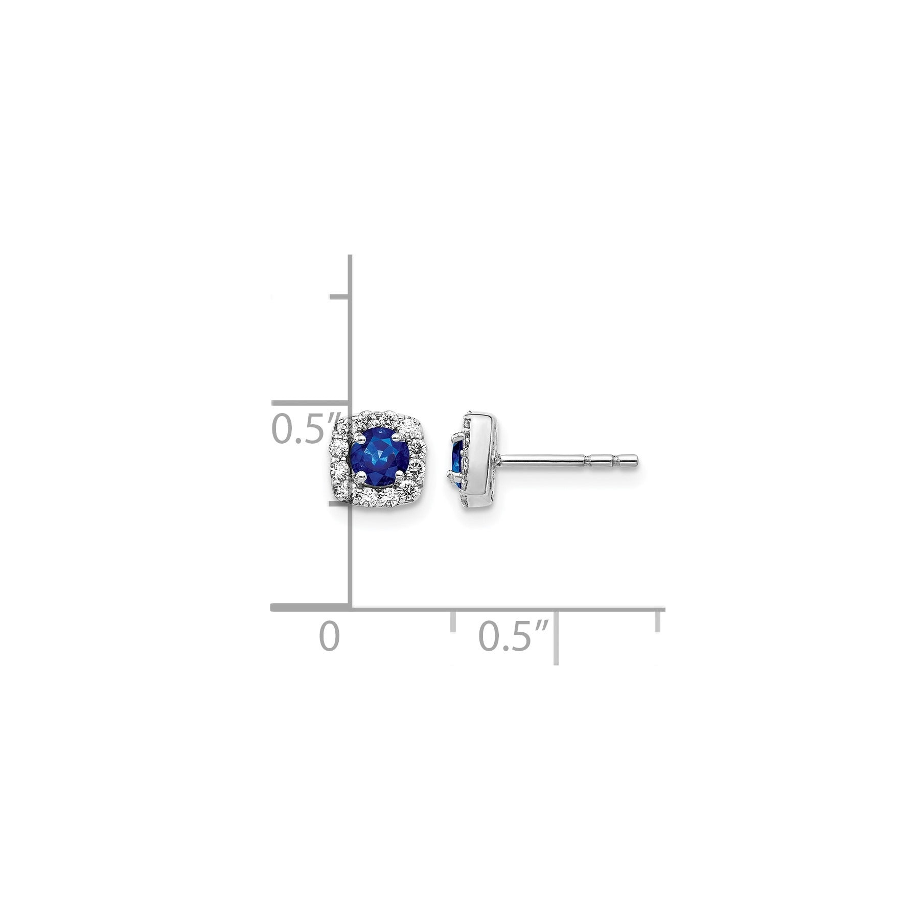 14k White Gold 1/5 carat Lab Grown Diamond Created Sapphire Studs Earrings