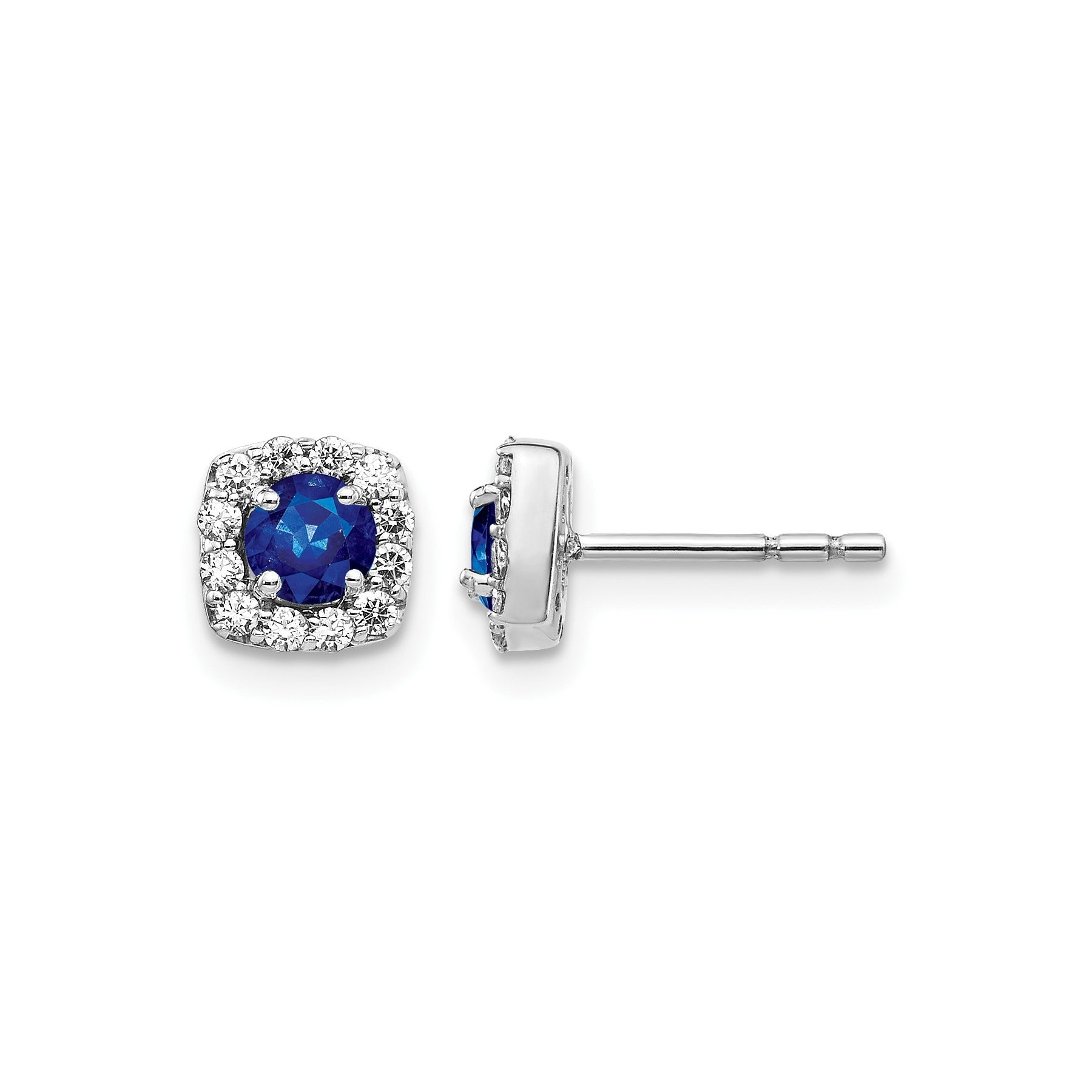 14k White Gold 1/5 carat Lab Grown Diamond Created Sapphire Studs Earrings