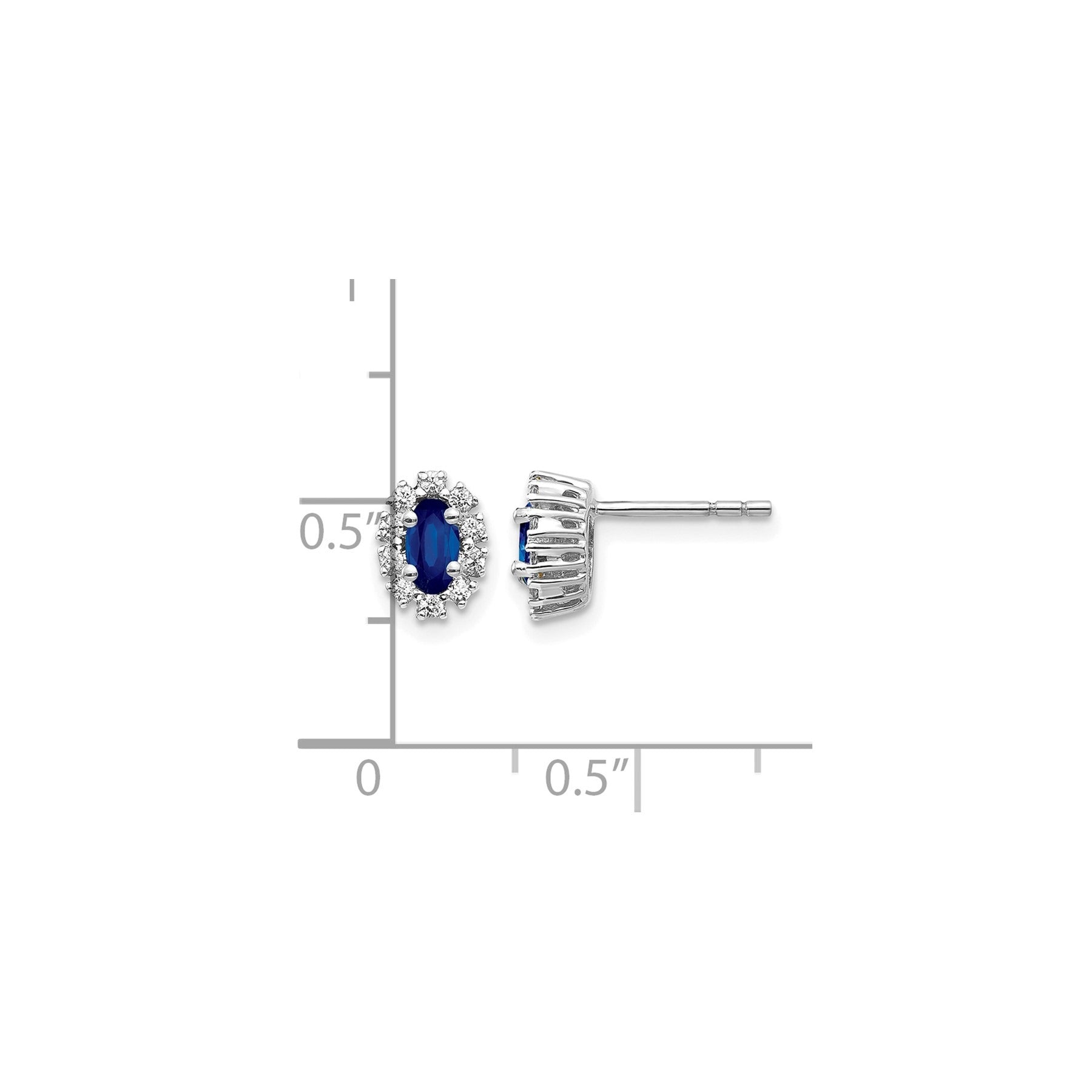 14K White Gold Lab Grown Diamond Oval Sapphire Halo Earrings 0.2 Ct.