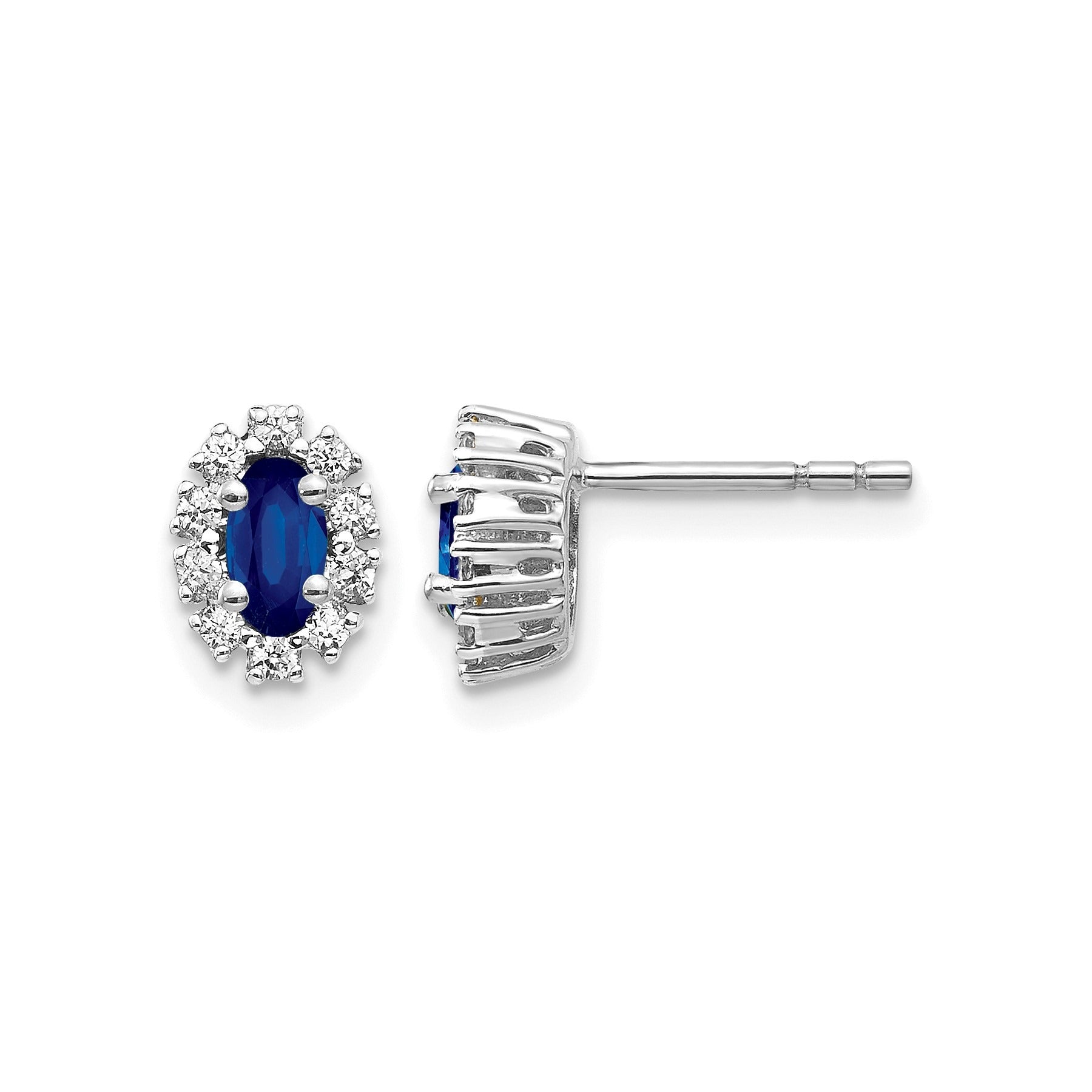 14K White Gold Lab Grown Diamond Oval Sapphire Halo Post Earrings