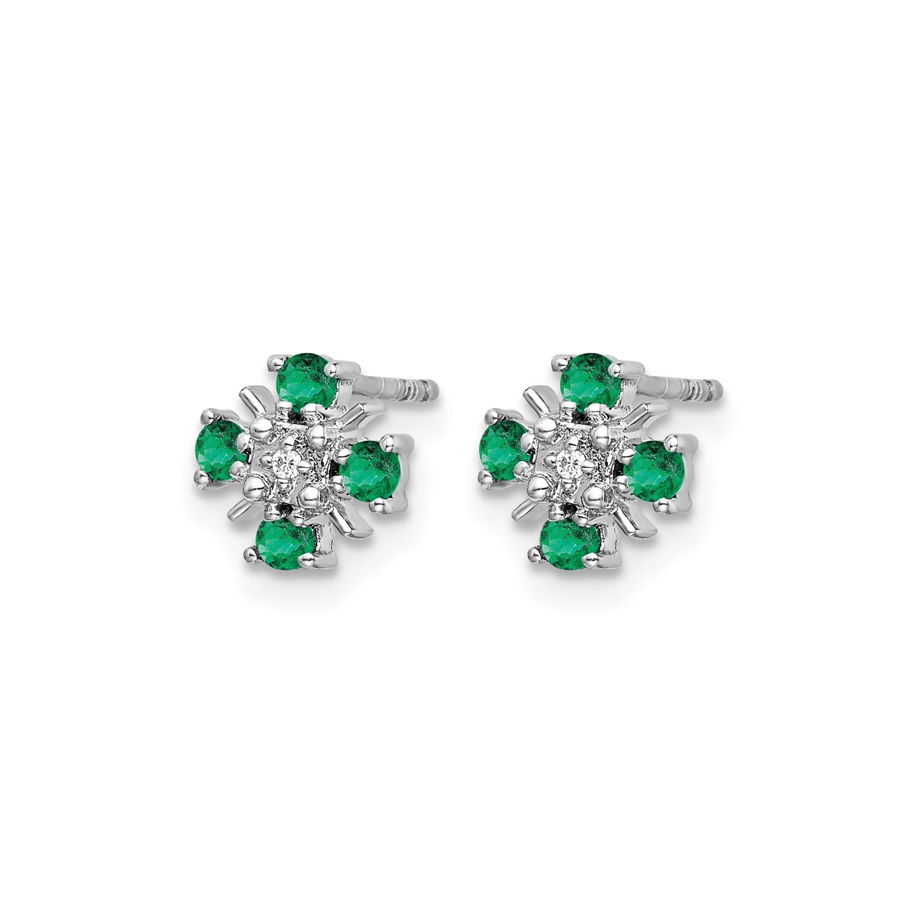 14k Gold .01 carat Lab Grown Diamond and Created Emerald Studs Earrings