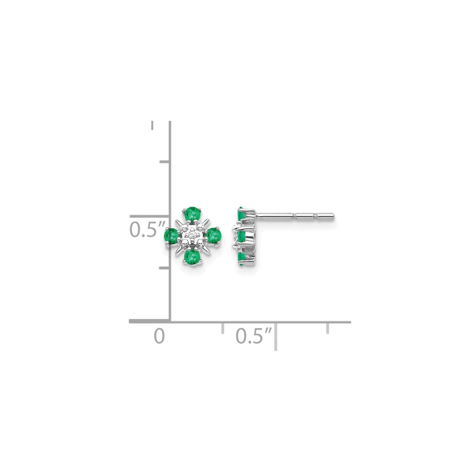 14k Gold .01 carat Lab Grown Diamond and Created Emerald Studs Earrings