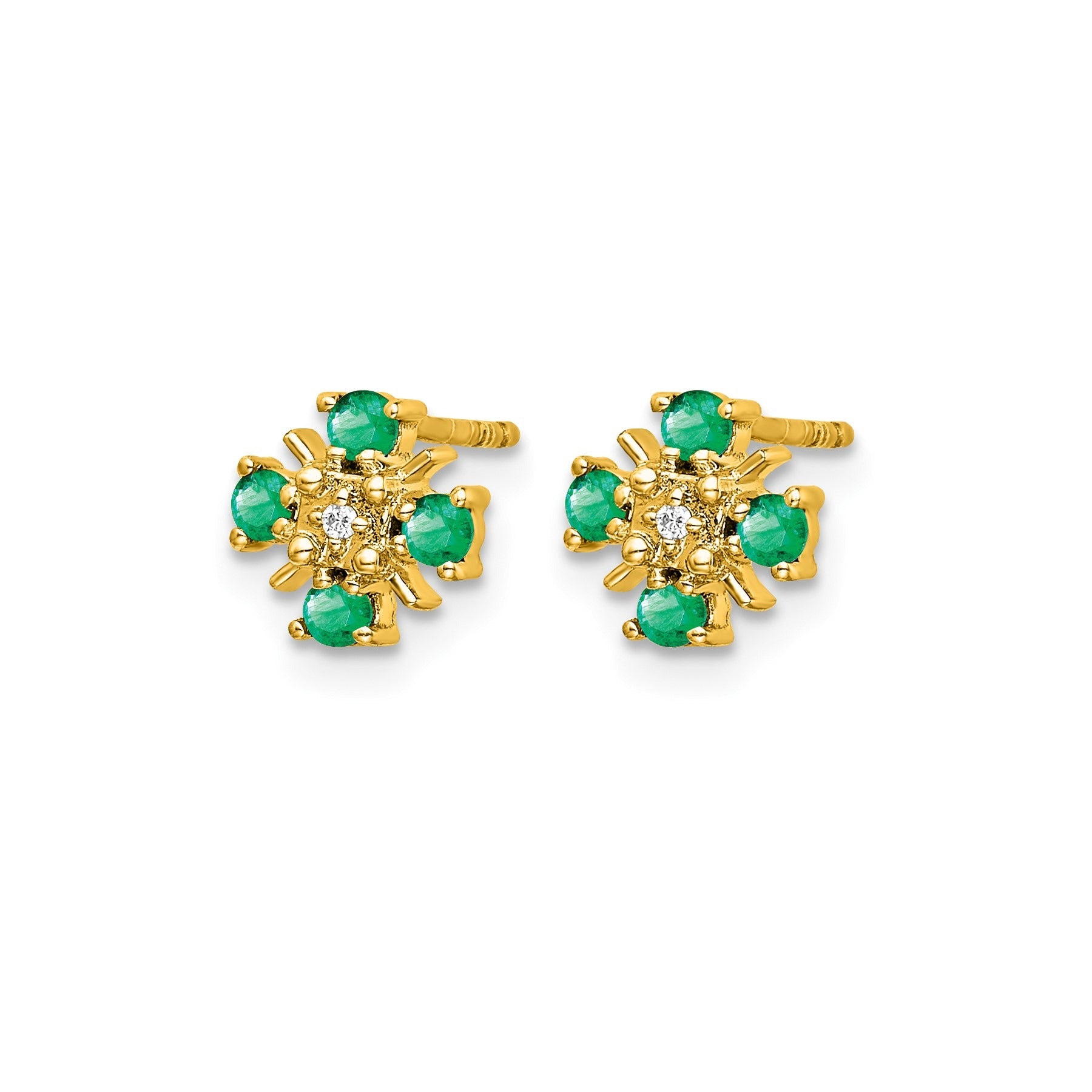 14k Gold .01 carat Lab Grown Diamond and Created Emerald Studs Earrings