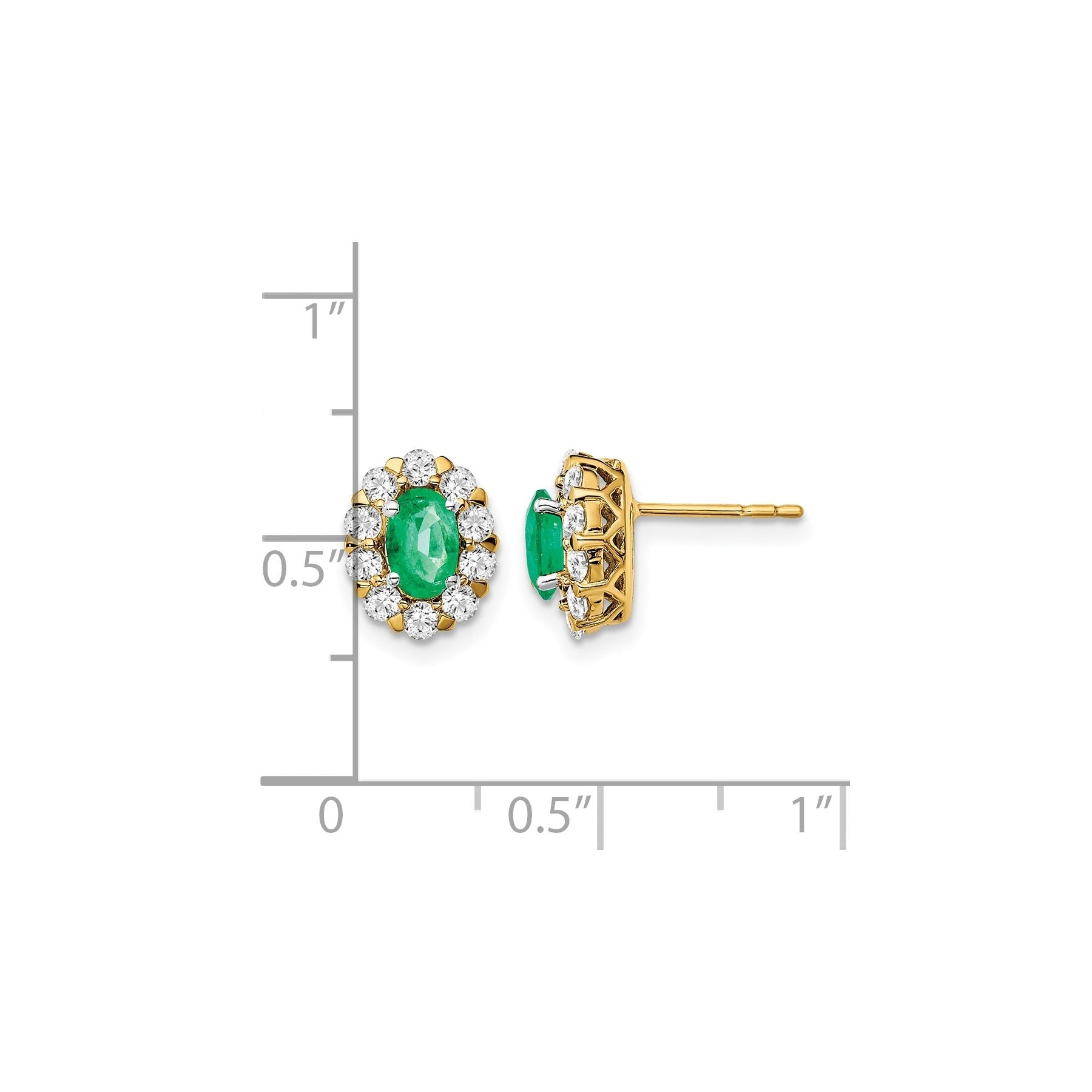 14k Lab Grown Diamond Oval Created Emerald Halo Post Studs Earrings