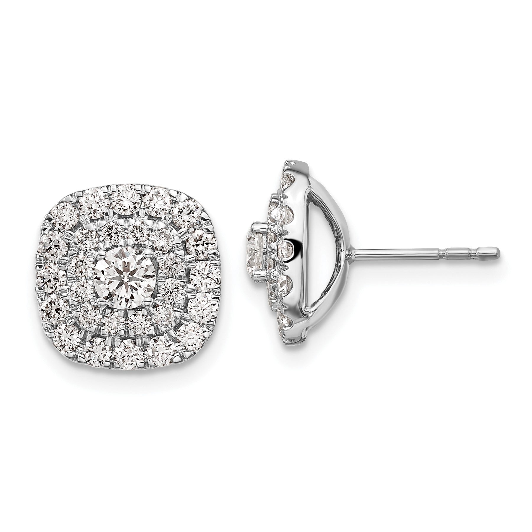 14K White Gold Lab Grown Diamond Double Halo Cluster Post Stud Earrings