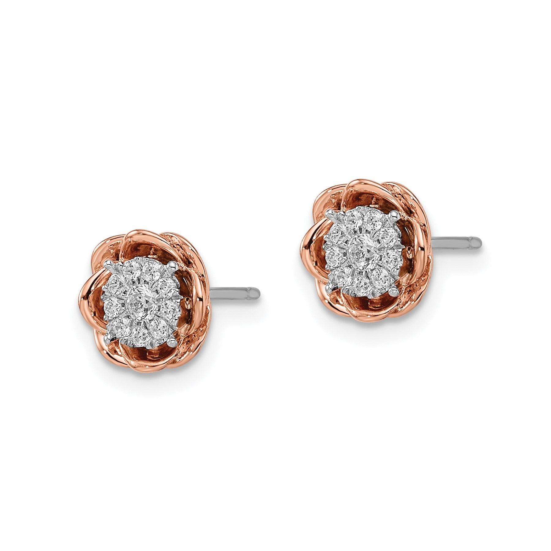 14k Two-Tone Lab Grown Diamond Cluster Flower Stud Earrings