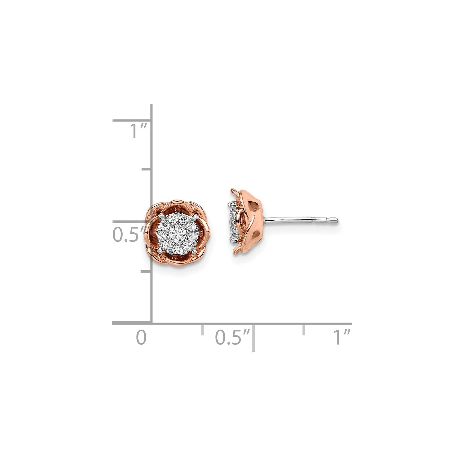 14k Two-Tone Lab Grown Diamond Cluster Flower Stud Earrings