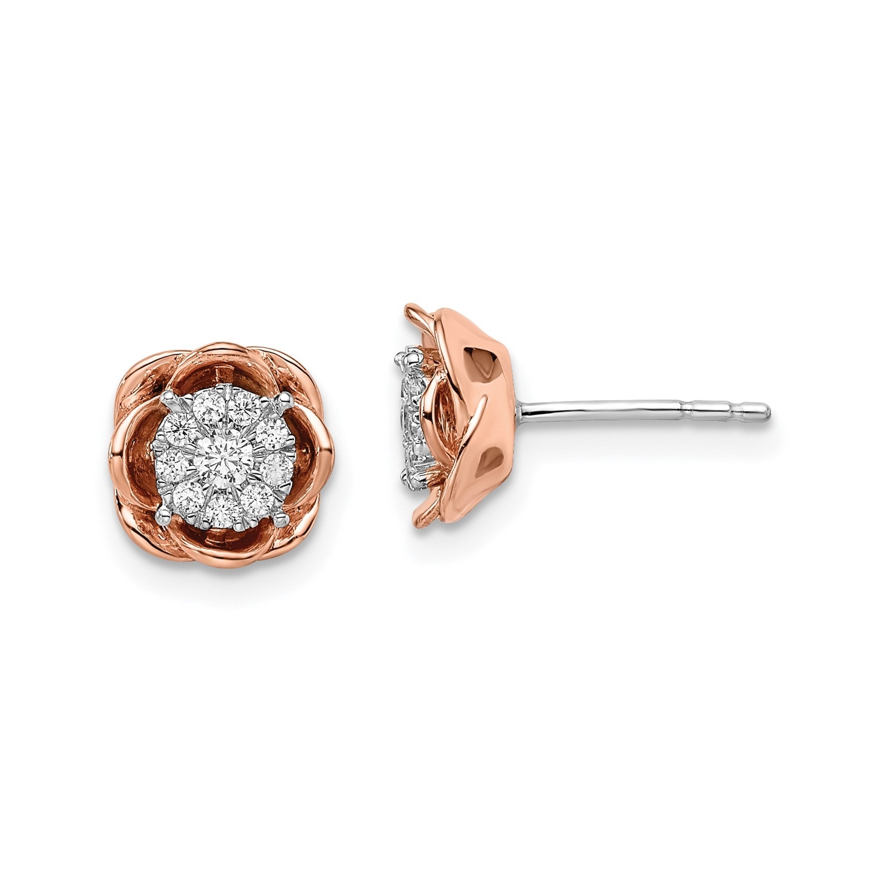 14k Two-Tone Lab Grown Diamond Cluster Flower Stud Earrings