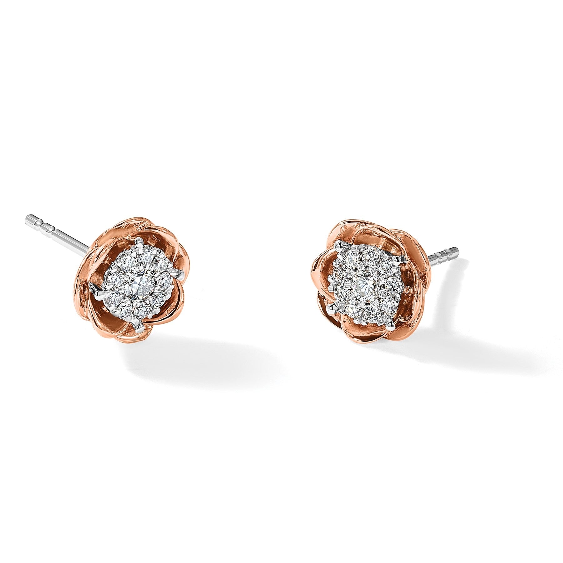 14k Two-Tone Lab Grown Diamond Cluster Flower Studs 0.25 Ct
