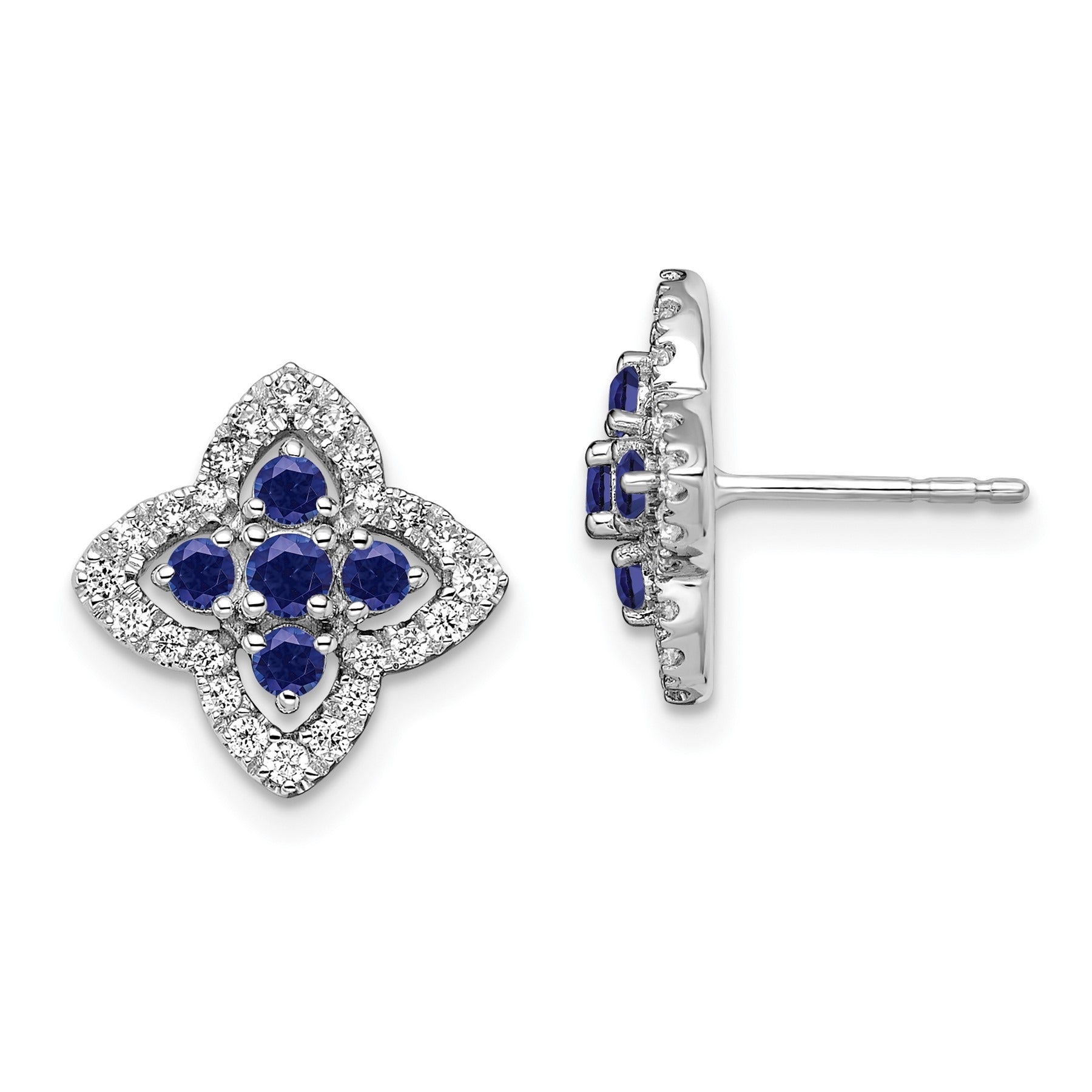 14k White Gold Lab Grown Diamond and Sapphire Stud Earrings
