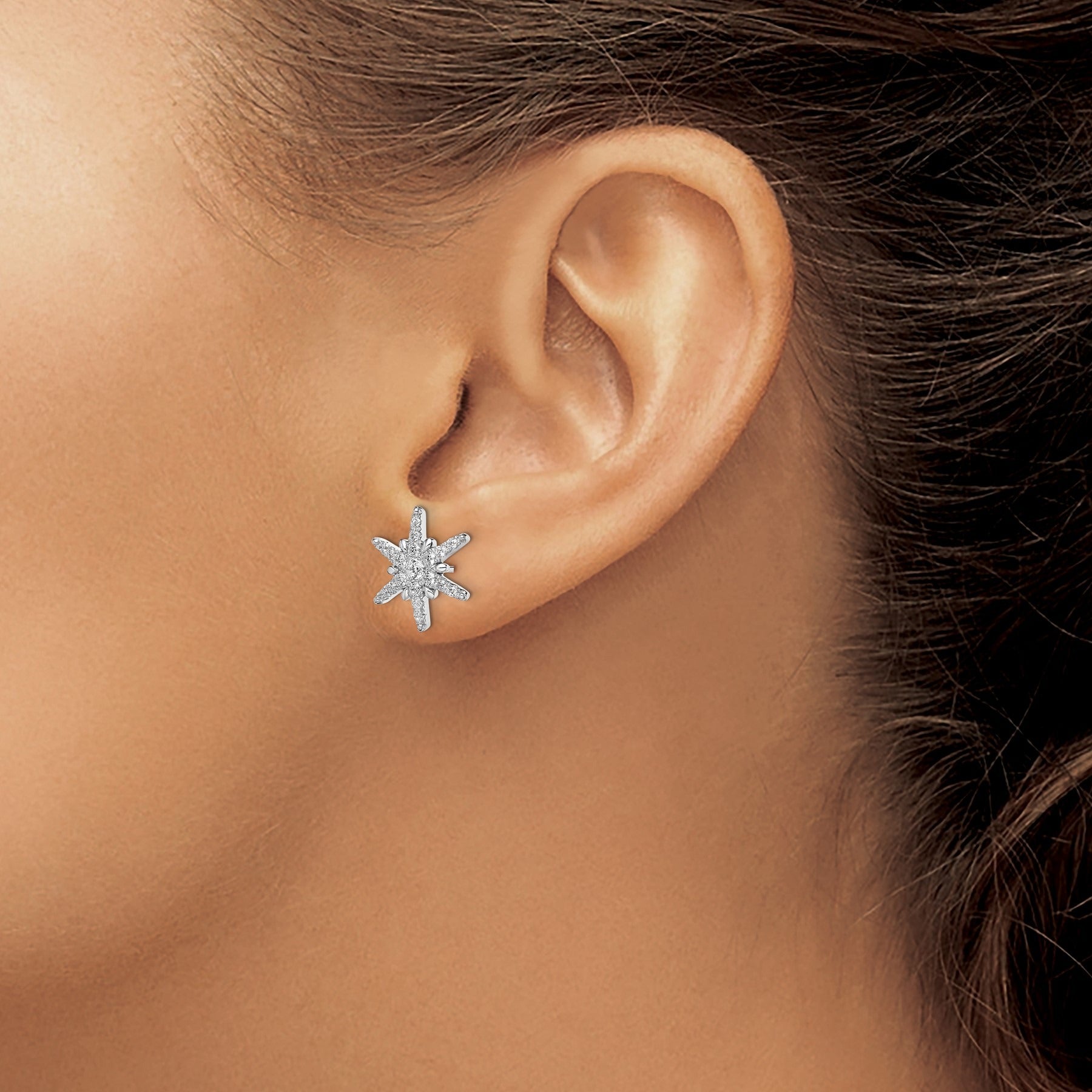 14K White Gold Lab Grown Diamond Star Post Stud Earrings
