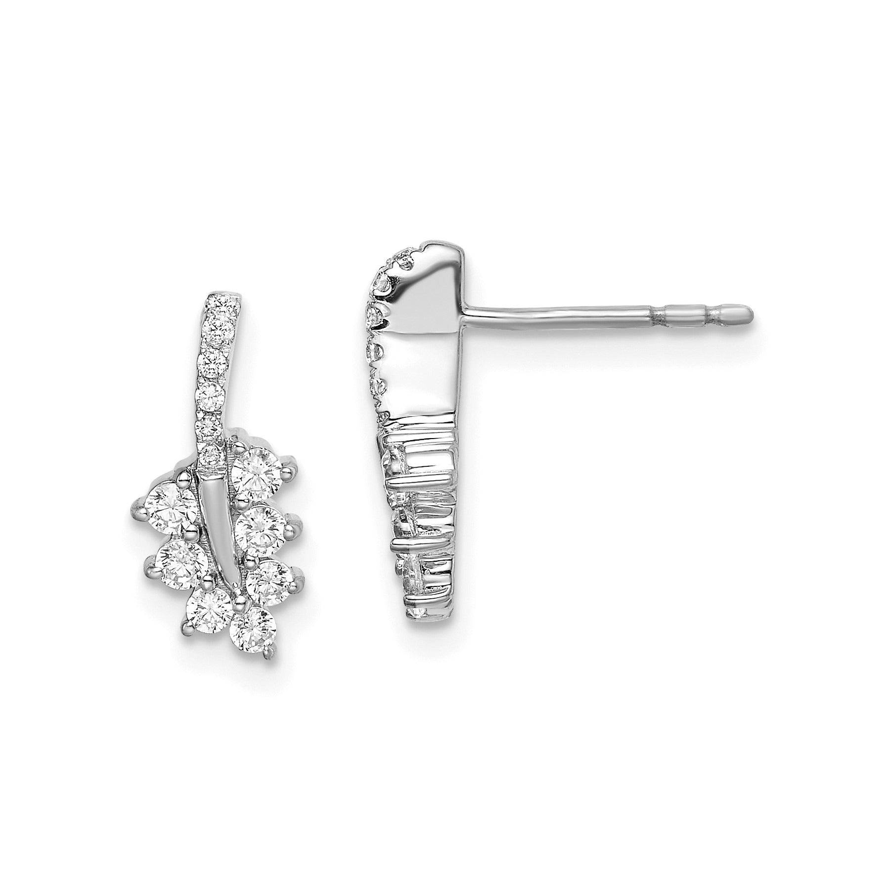 14k White Gold Lab Grown Diamond Leaf Post Earrings 0.37 Ct